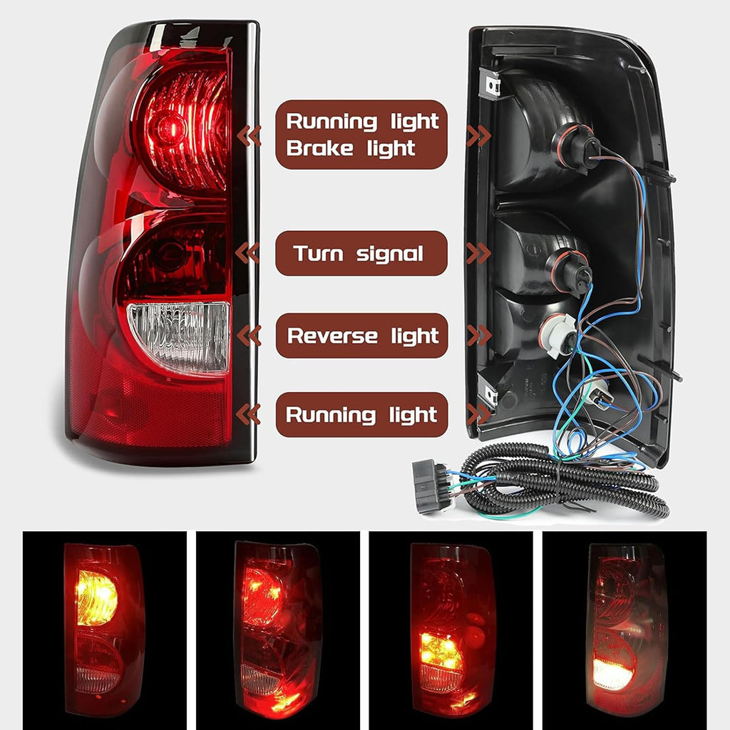 Headlights Tail Lights Assembly Kit compatible with 2003-2006 Chevy Silverado 1500 2500 (2007 Sivlerado Classic) Halgoen Headlamp w/Rear Brake Lamp Taillight, Black Clear L+R for 2003 2004 2005 2006