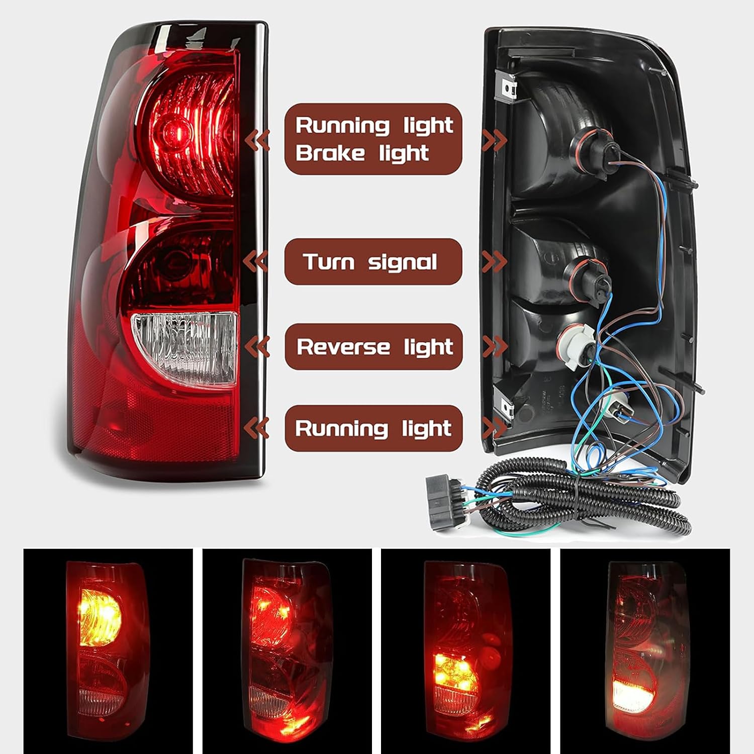 Headlights Tail Lights Assembly Kit compatible with 2003-2006 Chevy Silverado 1500 2500 (2007 Sivlerado Classic) Halgoen Headlamp w/Rear Brake Lamp Taillight, Black Clear L+R for 2003 2004 2005 2006