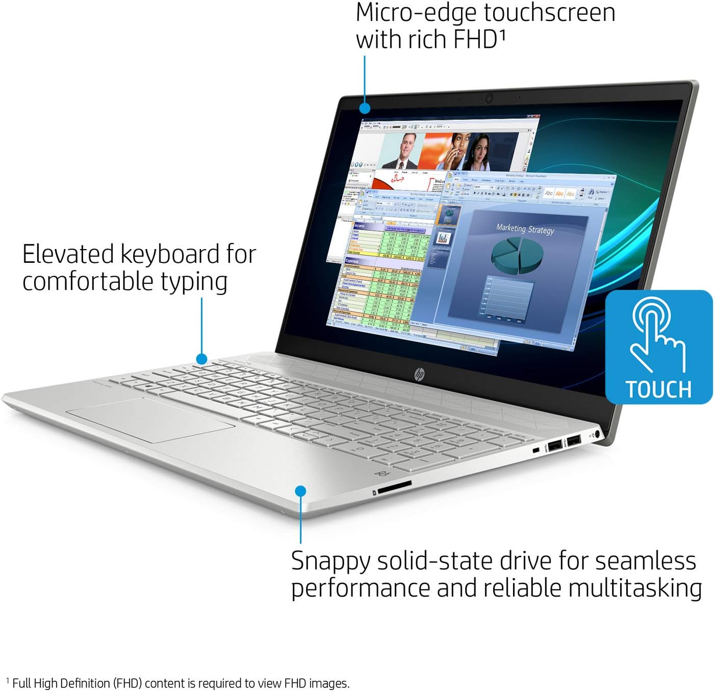 HP Pavilion Laptop, 15.6' Full HD IPS Touchscreen, 10th Gen Intel Core i5-1035G1 Processor up to 3.60GHz, 12GB RAM, 512GB PCIe NVMe SSD, Backlit Keyboard, HDMI, Wireless-AC, Bluetooth, Windows 10 Home