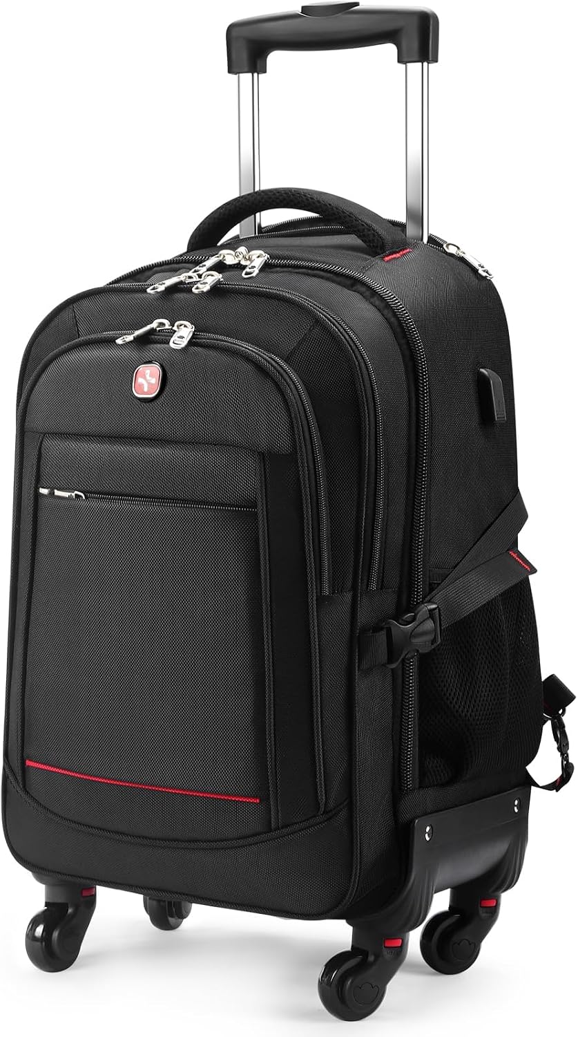star cloud 4-Wheel Checked Rolling Backpack Extra-Large Roller Travel Laptop Backpack for Business, Water-Resistant Luggage, Backpack with Wheels for Commuting