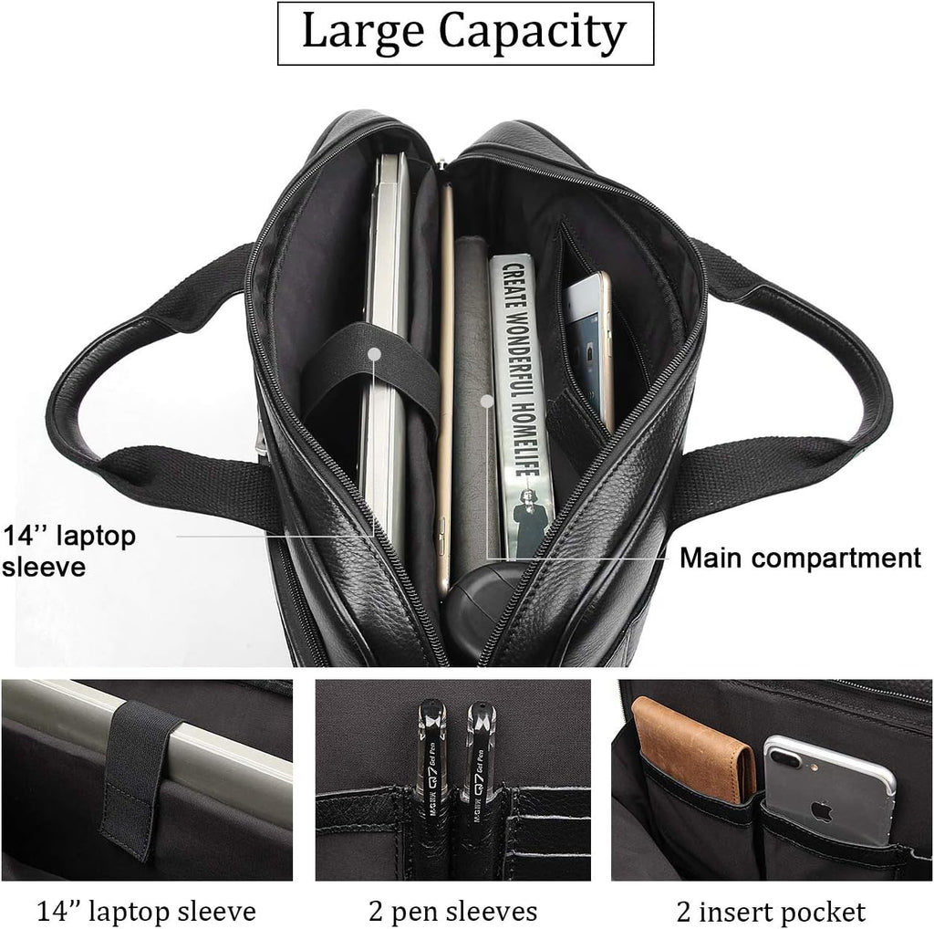 Augus Leather Messenger Bag for Men Vintage Travel Backpack 17 inch laptop Briefcase Shoulder Bags