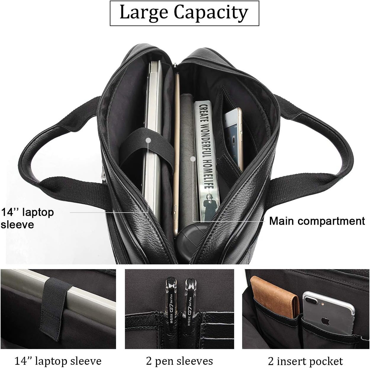 Augus Leather Messenger Bag for Men Vintage Travel Backpack 17 inch laptop Briefcase Shoulder Bags