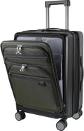 KROSER Hardside Expandable Carry On Luggage 22x14x9 Airline Approved With Front Business Pockets, 20 Inch Suitcases with Wheels, Carry on Suitcase with TSA Lock & USB Port, Black-Army Green