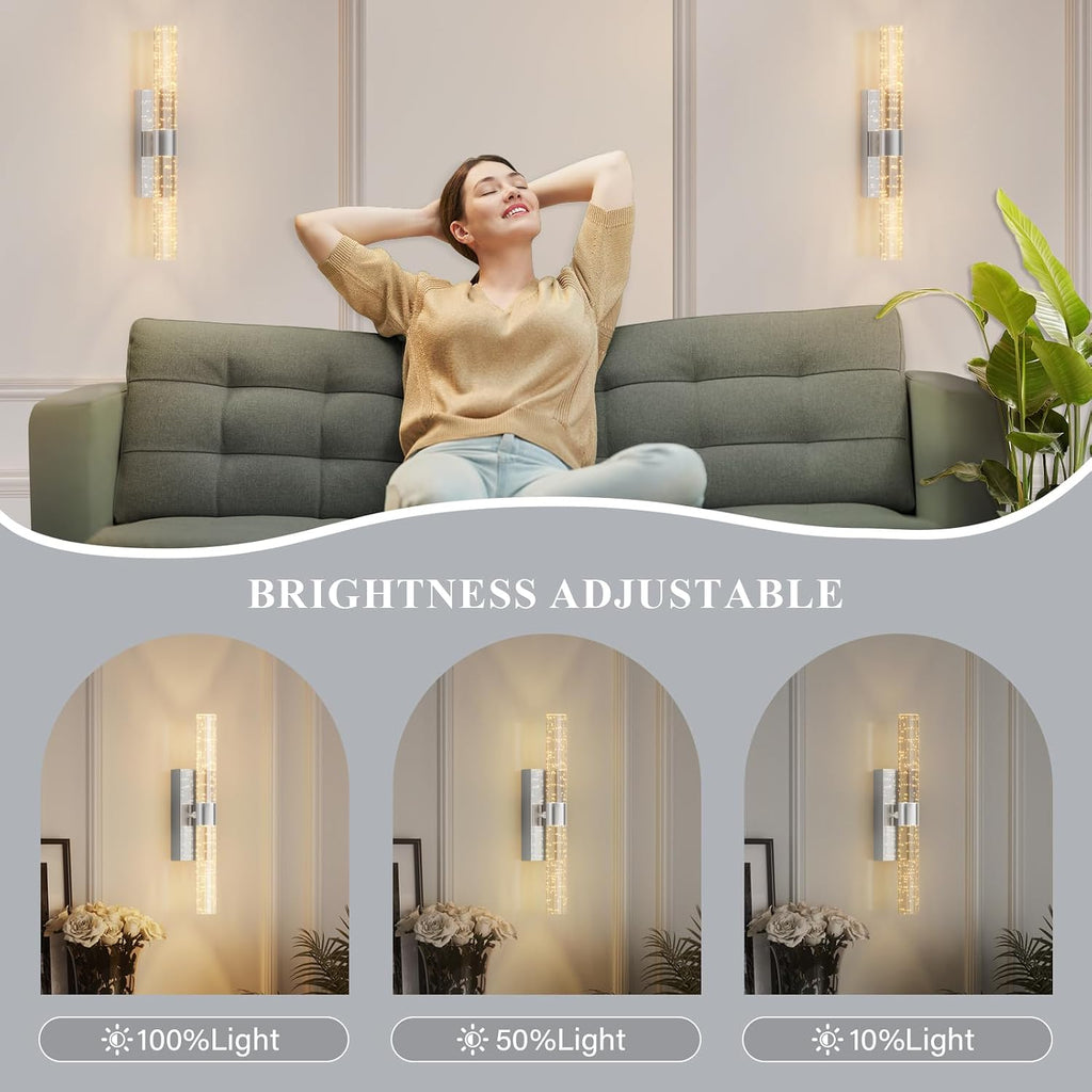 camuucci Battery Operated Wall Sconces Set of 2 Rechargeable Battery Powered Wall Light with 12000mAh Not Hardwired Dimmable Wall Lamp Fixtures for Bedroom Living Room Silver 15.3 Inches