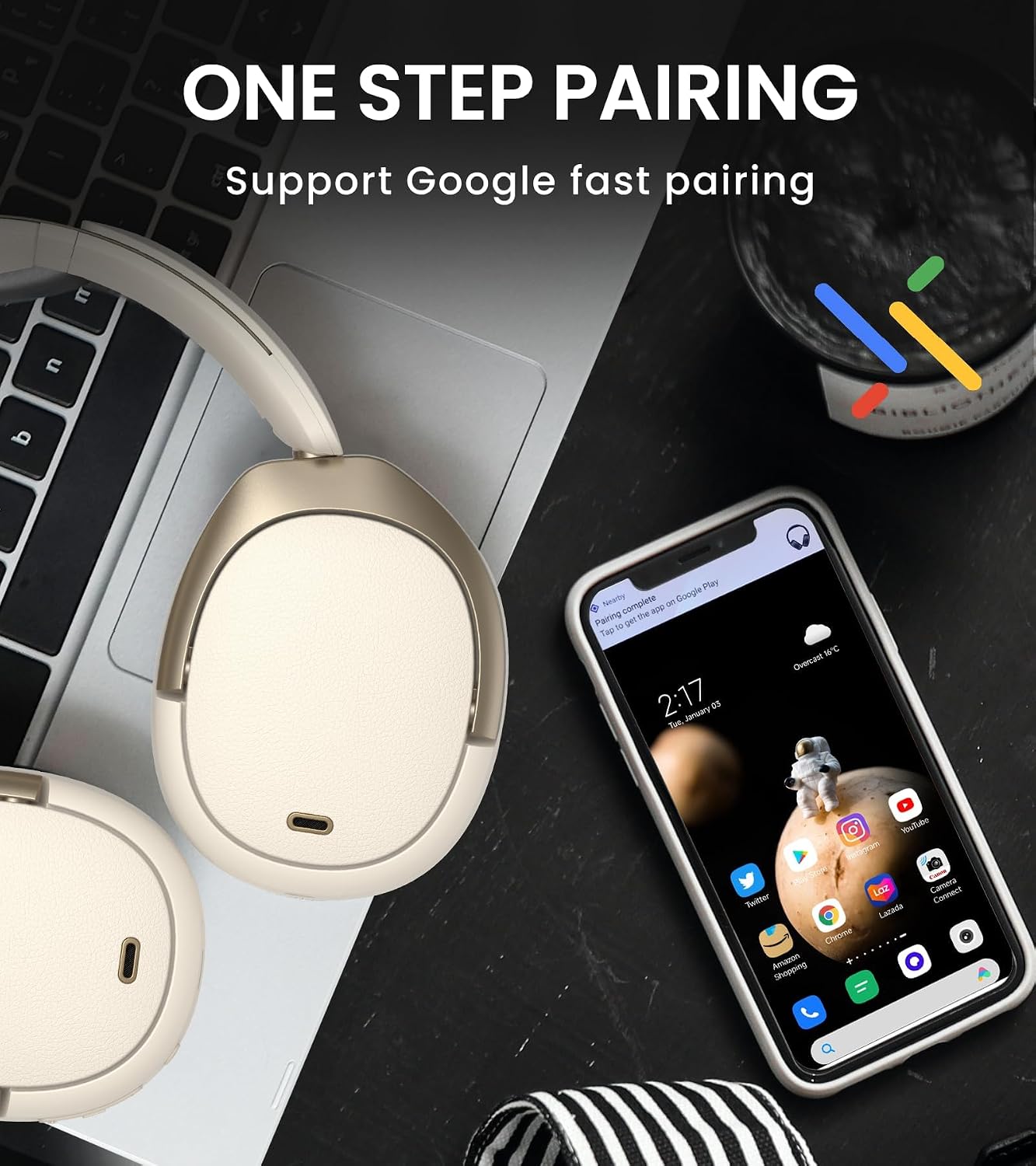 Edifier WH950NB Wireless Headphones - Active Noise Cancelling Headsets - Bluetooth 5.3 - Hi-Res Audio - 55H Playtime - Google Fast Pairing - Dual-Device Connection - Connect to App (Ivory)