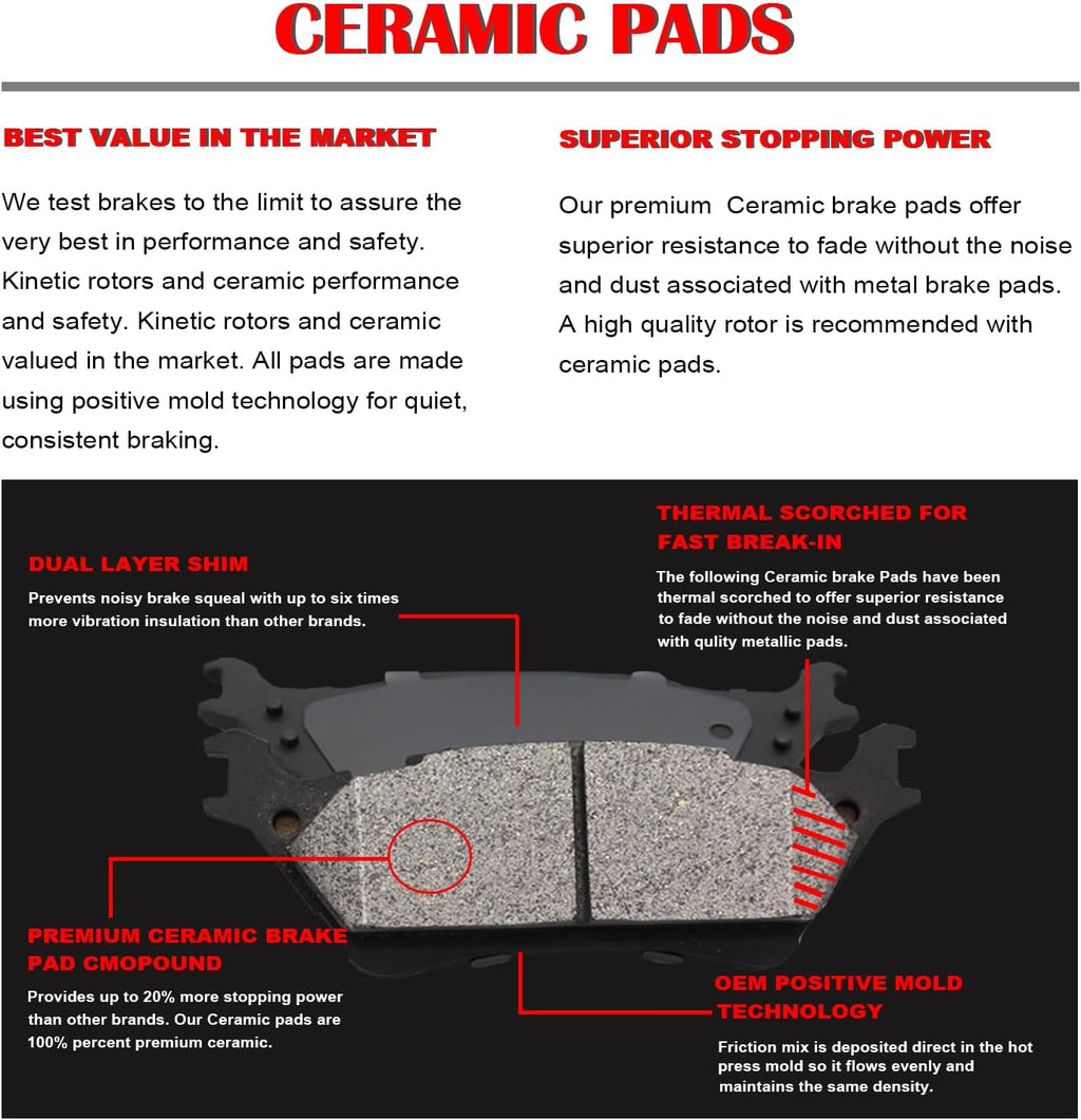 Front and Rear Drilled and Slotted Brake Rotors Ceramic Brake Pads Replacement for Dodge Ram 1500 Durango Chrysler Aspen 5 Lug Models