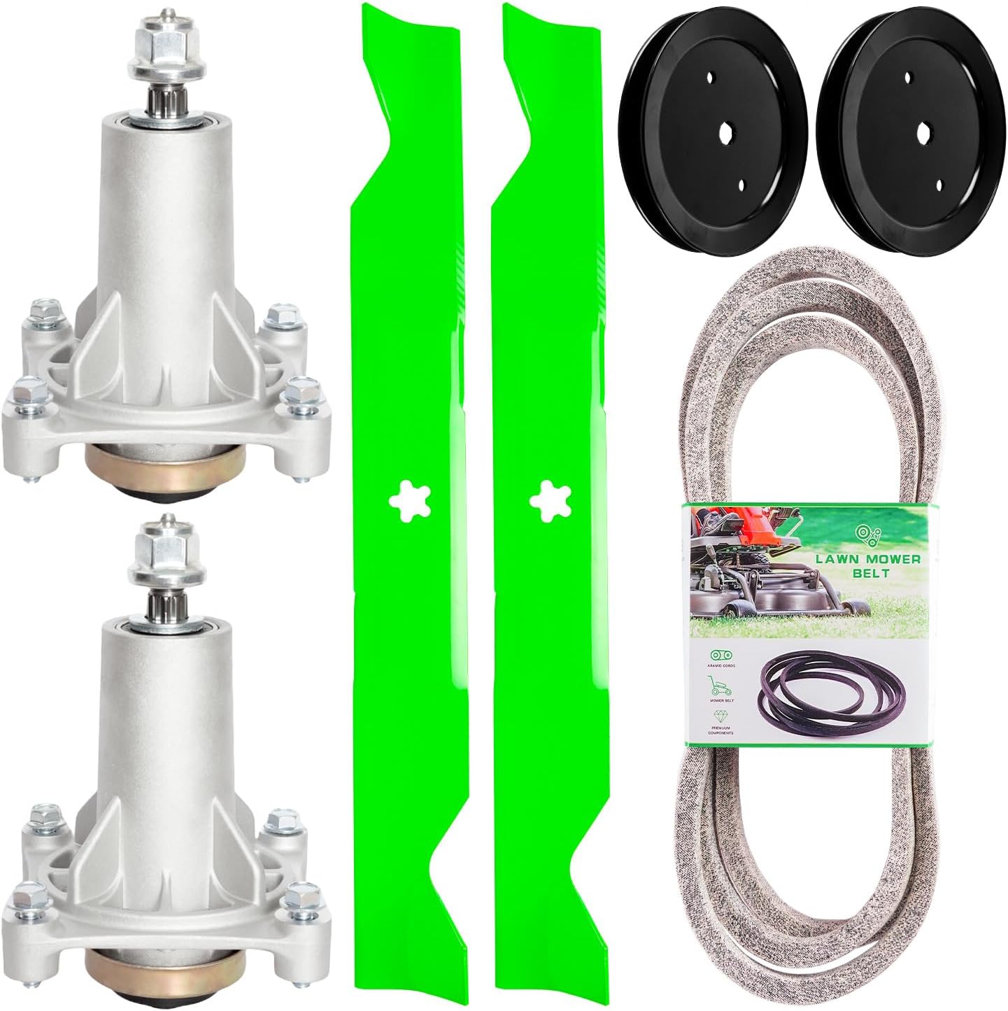 46 Inch Mower Deck Rebuild Kit for AYP Craft sman Husqvarna Pou LAN 2246LS 2346XLS YTA1946 YTA22V46 Includes 2 Spindle 187292, 2 Blade 21546611, 2 Idler 195945, 1 Be lt 21546607