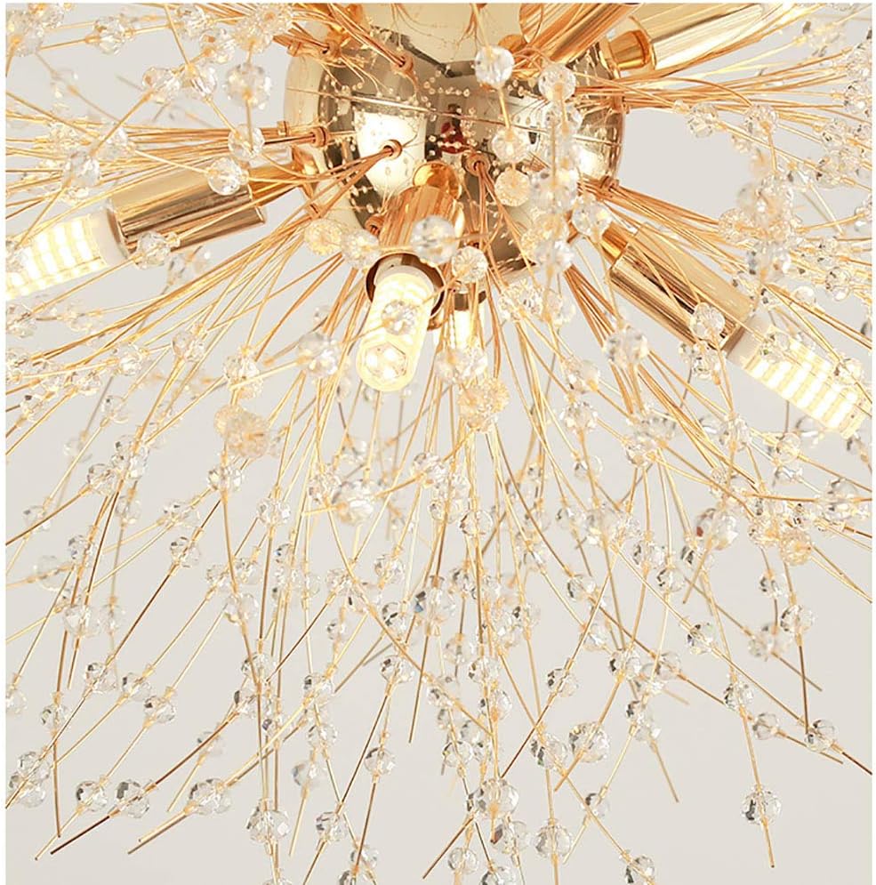 Chandelier Light, Chrome Gold Silver Crystal Sputnik Chandelier V-intage Modern Firework Pendant Light Compatible with Living Room Dining Room Bathroom Foyer Restaurant Entryway