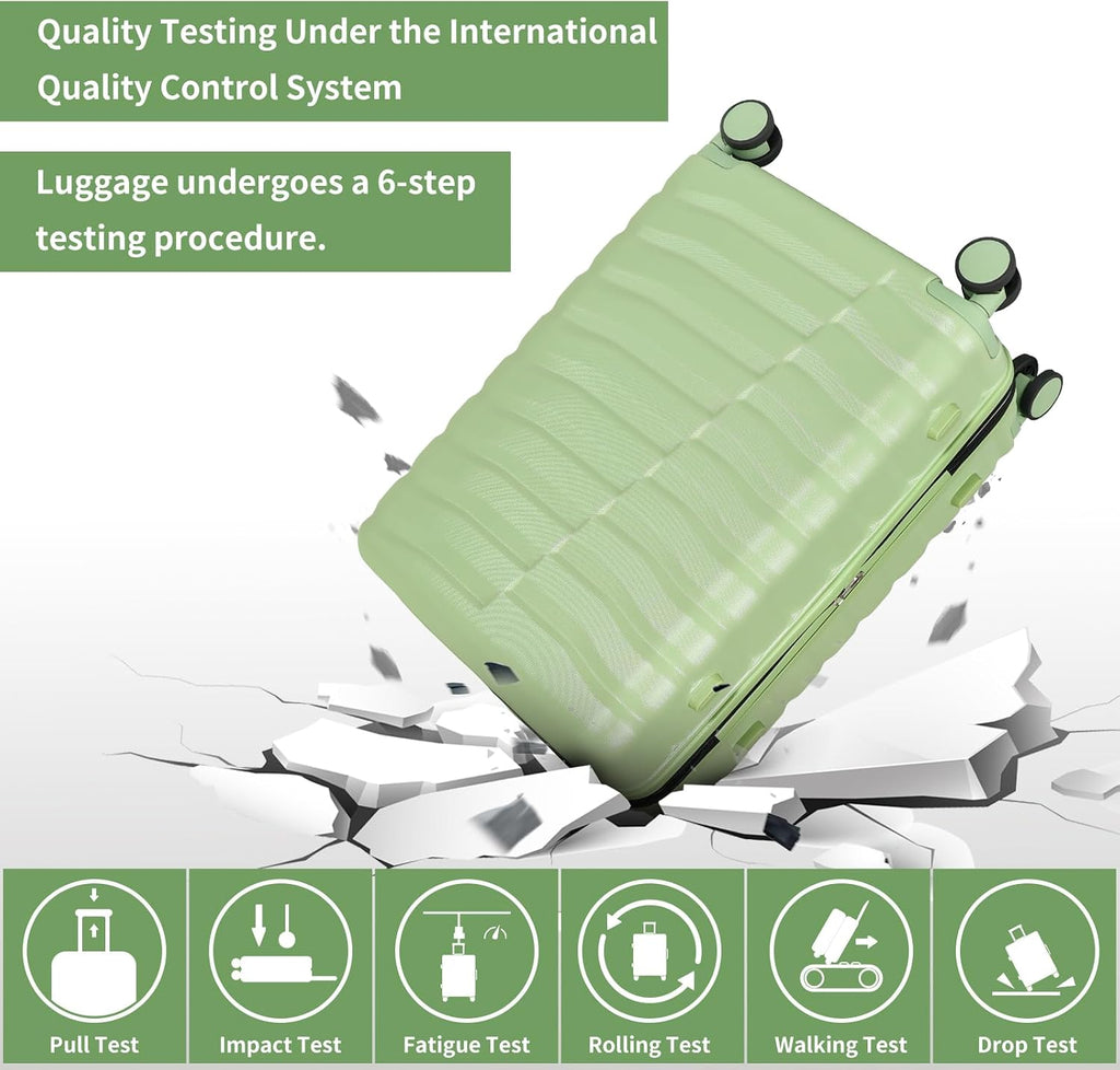 WireHot Lightweight Luggage with Spinner Wheels & YKK Zipper, 3-Piece Travel Suitcase ABS+PC Hardshell Luggage Set with TSA Lock, Light Avocado Green (20+24+28 inch)