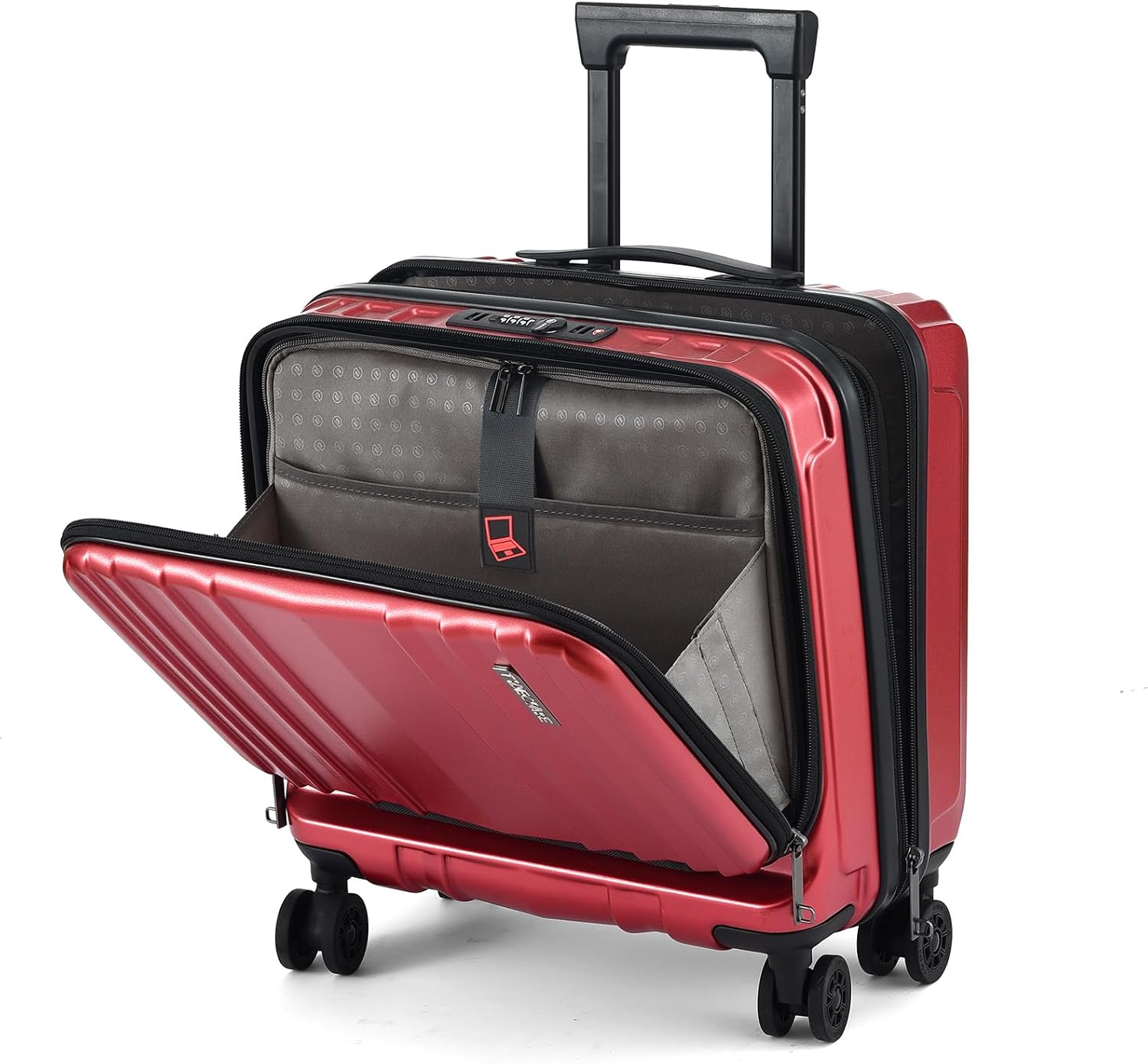 TydeCkare 16' Carry on Luggage with 2 Laptop Compartments, Lightweight Hardshell ABS+PC Suitcase with Dual Control TSA Lock, with YKK Zipper, 4 Spinner Silent Wheels, for Business Travel, Wine Red