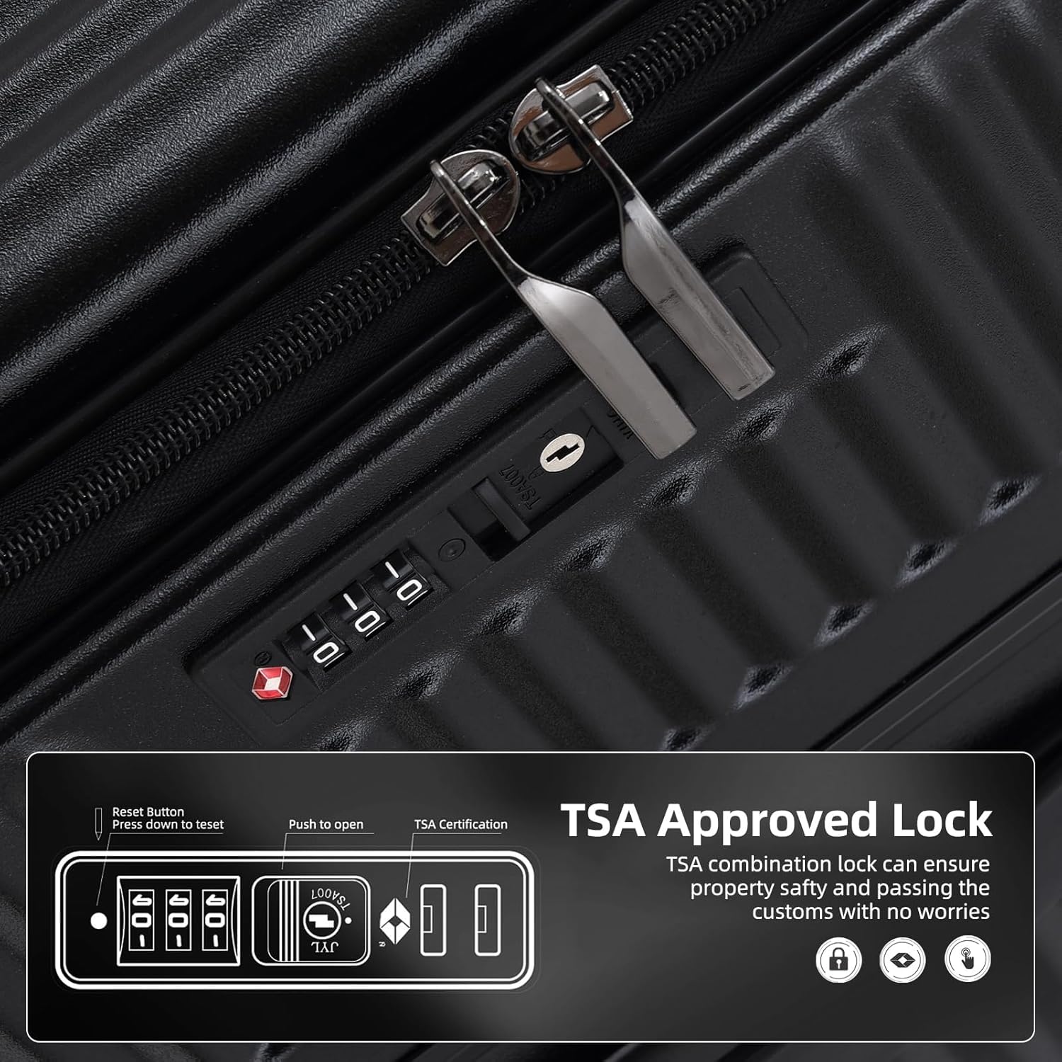 Kaleenie 29 Inch Aluminum Checked Luggage with Side Opening Zipper, 40 * 37 * 77cm, 113L, Lightweight Hardshell ABS+PC Suitcase with TSA Lock, 360° Universal Wheels, Black