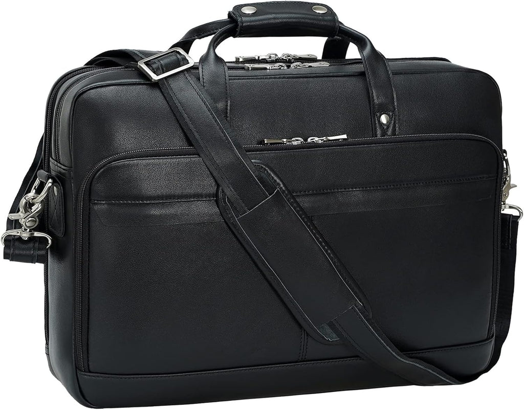 Masa Kawa Leather Briefcase for Men 17/15.6' Laptop Crossbody Shoulder Messenger Bag Business Travel Work Attache Case