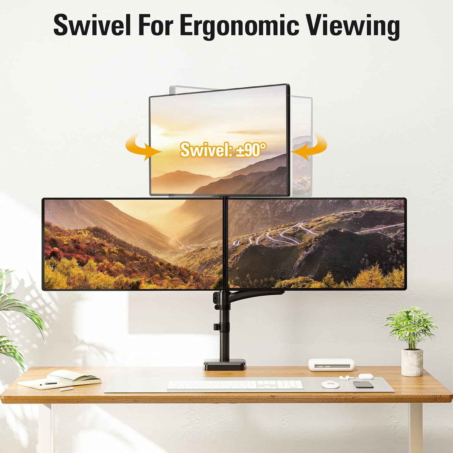 Triple Monitor Mount Fits Max 32 Inch Computer Screen, 3 Monitor Desk Mount Holds Up to 19.8lbs, Heavy Duty Gas Spring Arm, 75x75/100x100 Vesa Mount with C-Clamp/Grommet Base