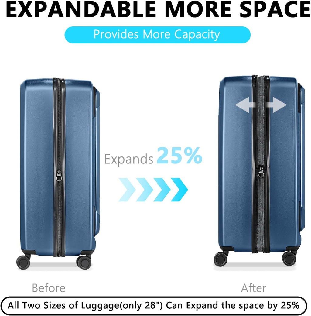 28 Inch Luggage with Spinner Wheels & TSA Lock, Expandable PC Hardside Large Checked Luggage with Top Opening, Durable Lightweight Rolling Suitcase, Blue