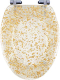 Glitter Toilet Seat Soft Close Elongated Toilet Seat 36.5 * 44Cm Resin Toilet Seat with Adjustable Hinges, Easy to Install Also Easy to Clean,Gold(Gold foil)