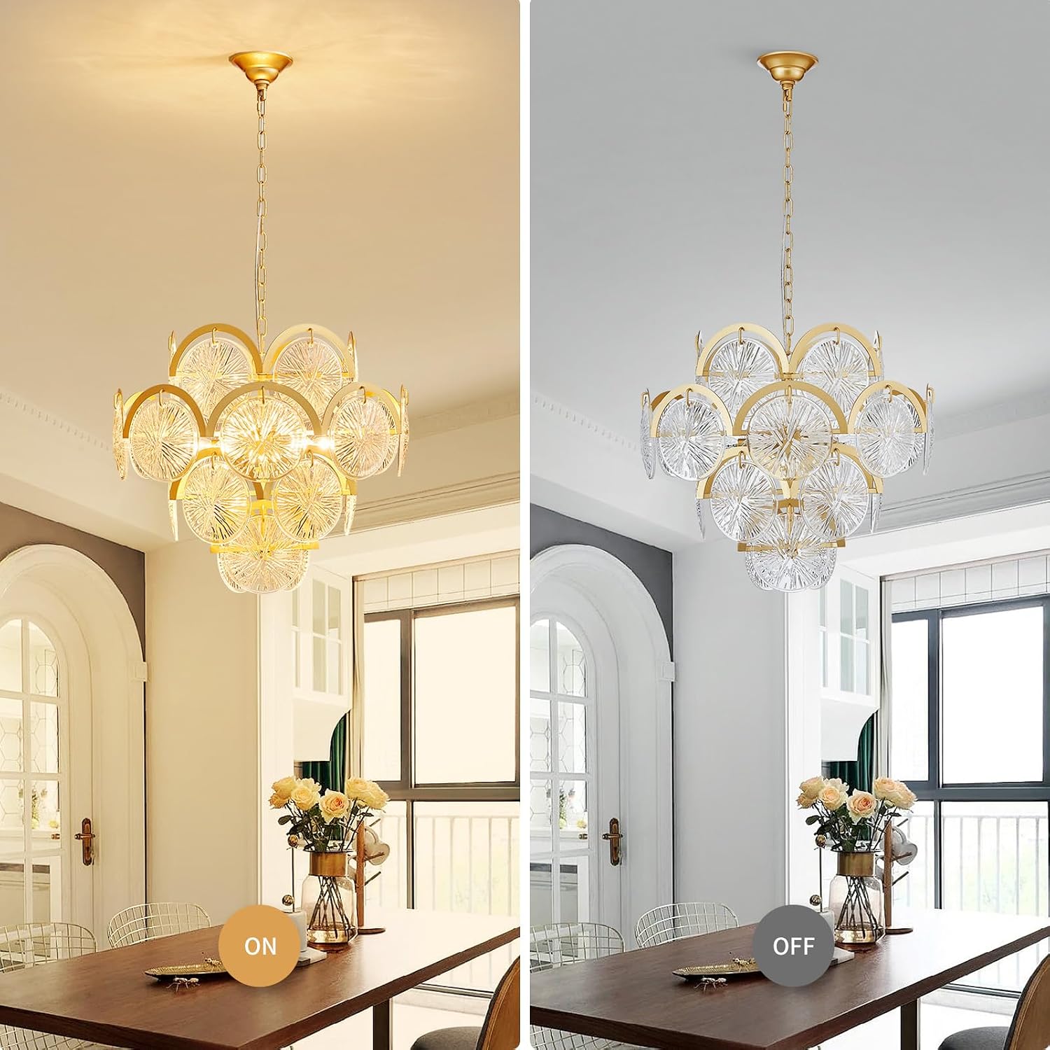 WUZUPS 6-Light Round Crystal Chandelier Pendant Ceiling Light Modern Lighting Fixture for Bedroom Hallway Bar Kitchen Bathroom, H 17.3' W 22.8', E12 Base, Gold