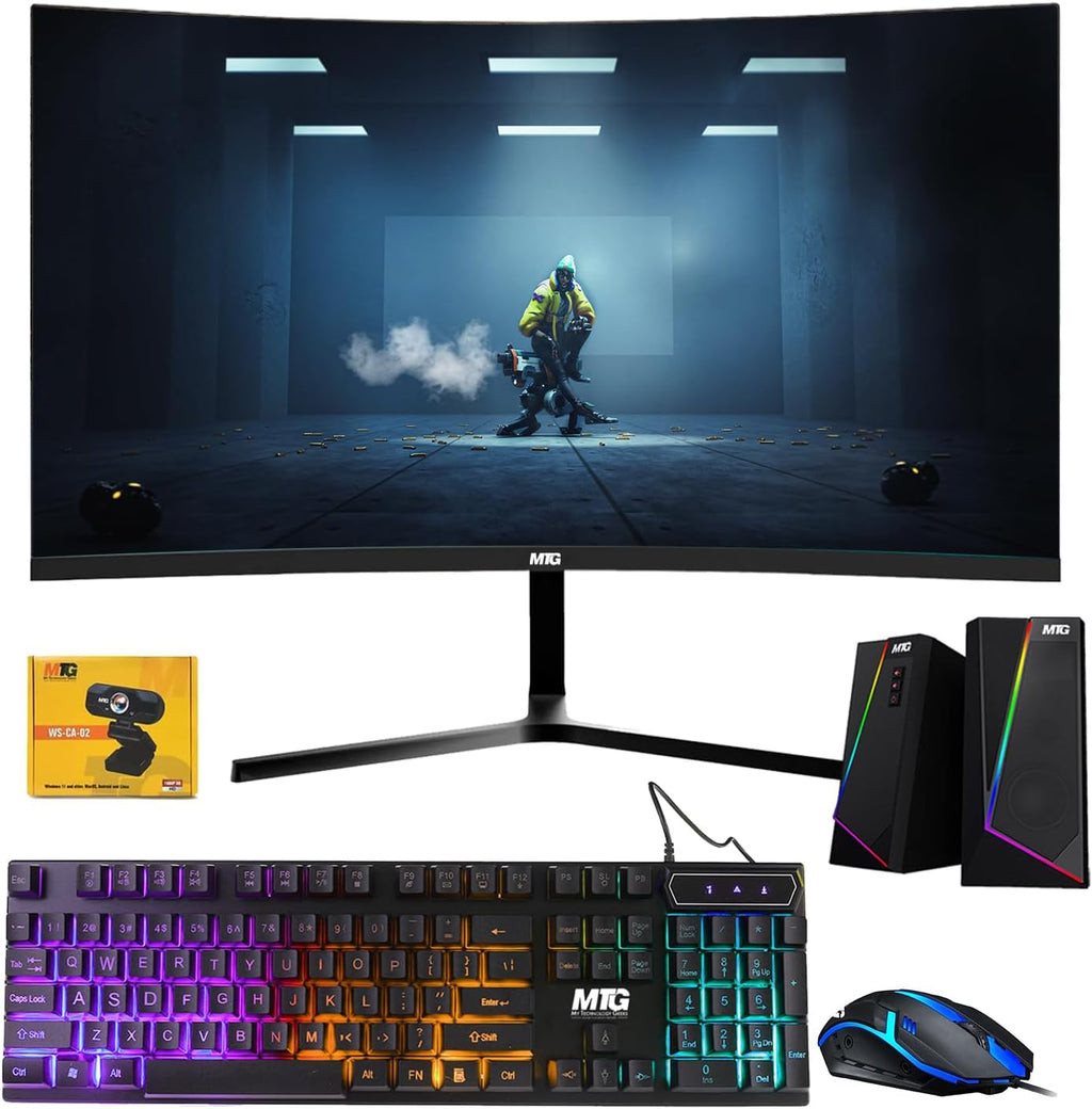 TechMagnet All in one Desktop Computer,Cheetah 4,Intel Core i5 4th Gen,8GB DDR3,480GB SSD,New 24 inch Curved Display,MTG RGB Keyboard Mouse,RGB Speaker and Webcam,USB Wi-Fi,Windows 11(Renewed)