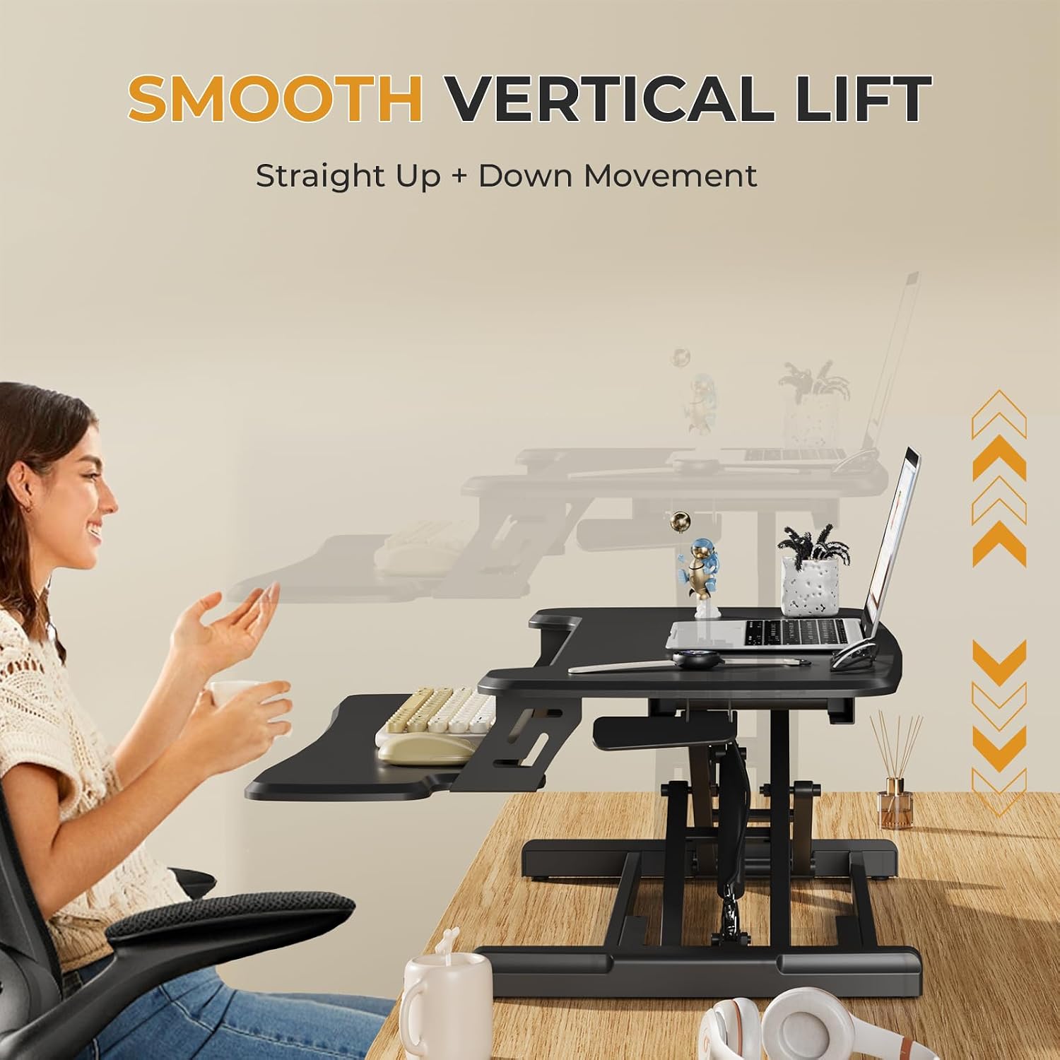 JOY worker Standing Desk Converter, 32' Height Adjustable Sit Stand Up Desk Riser with Keyboard Tray & 6 Fridge Magnets, Desktop Workstation Riser for Home Office Computer Laptop, Black