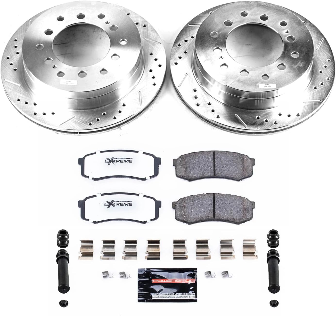 PowerStop Rear Brake Kit For Lexus GX470 2003-09 |Toyota 4Runner 2003-09 |Sequoia 2001-07 - Truck & Tow Carbon Fiber Ceramic Brake Pads + Drilled & Slotted Rotors Upgrade, K2405-36