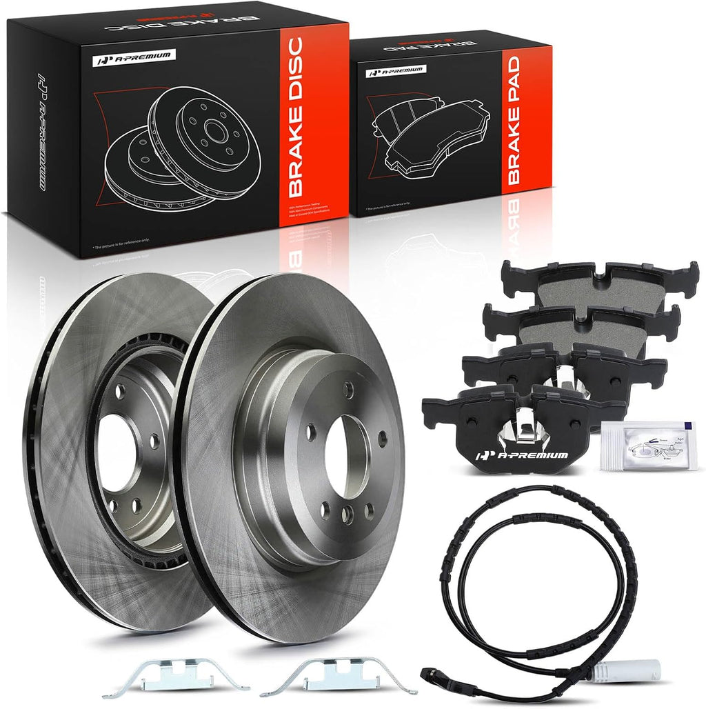 A-Premium 13.23 inch(336 mm) Rear Vented Disc Brake Rotors + Ceramic Pads Kit Compatible with Select BMW Models - E90 330i/330xi/335d/335i/335xi, E90/ F30 335i xDrive/335is, E84 X1, 6-PC Set