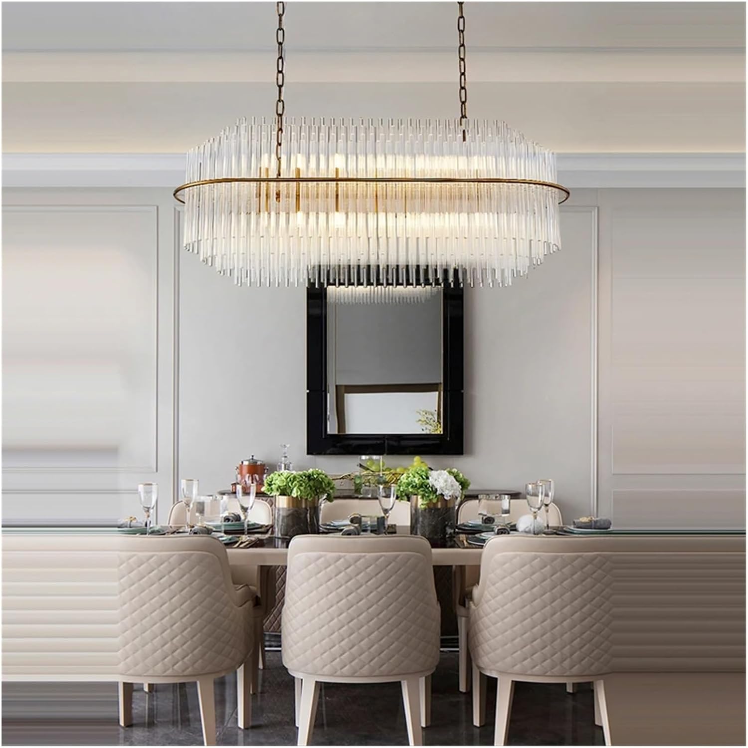 Round Oval Gold Silver Chrome Crystal Designer LED Chandelier Lighting Lustre Suspension Luminaire Lampen for Foyer Dinning Room,Dining Light Fixtures