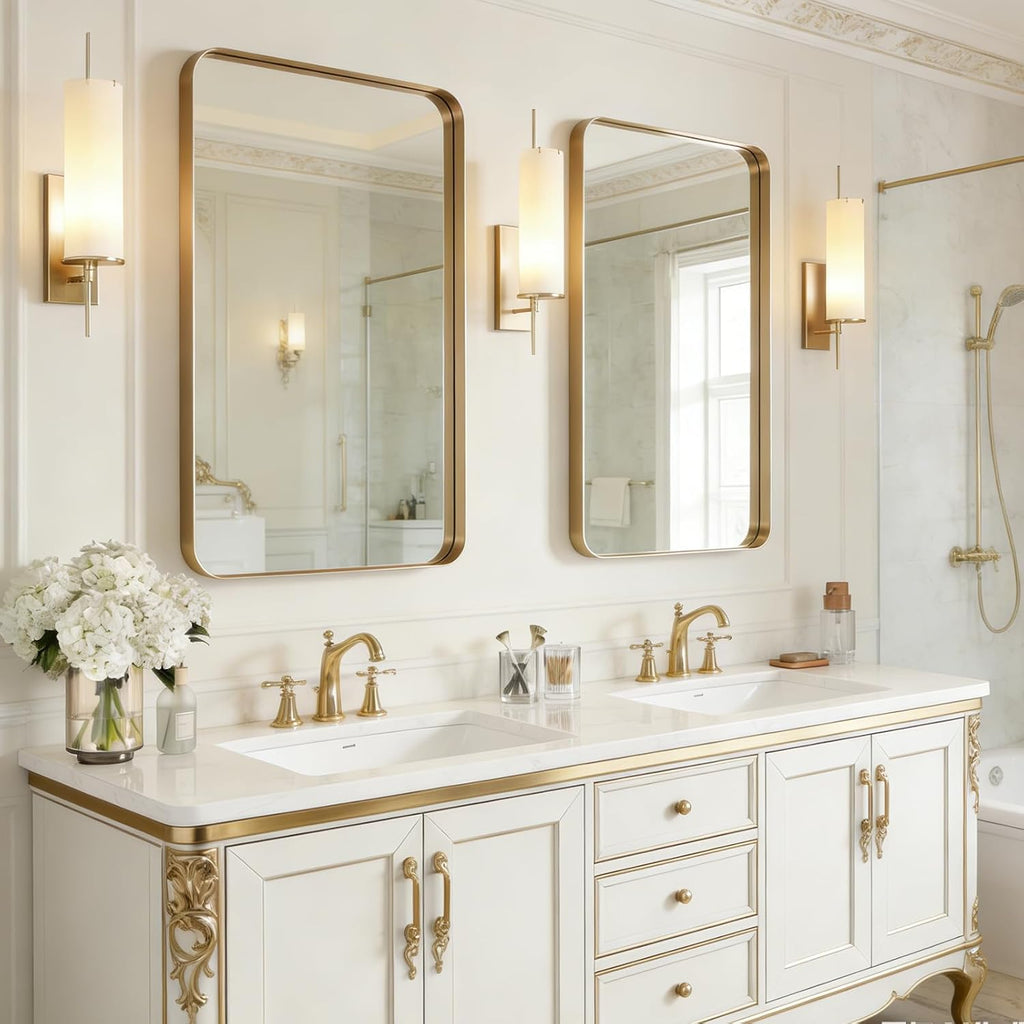 USHOWER Gold Bathroom Mirrors 24'x36' 2 Pack, Brushed Champagne Gold Rectangle Mirrors for Over Sink, Aluminum Frame, Anti-Rust, Tempered Glass, Horizontal or Vertical Mounted
