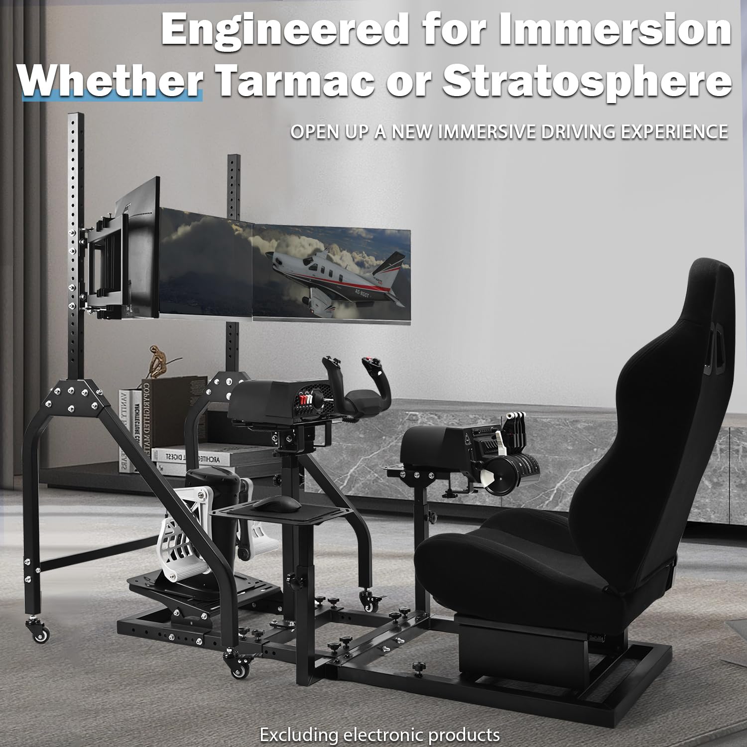 Anman Pro Flight Racing Simulator Cockpit with Triple Monitor Stand, Adjustable Frame for Direct Drive Wheels (≤10Nm), Fits 27/32 inch Screens