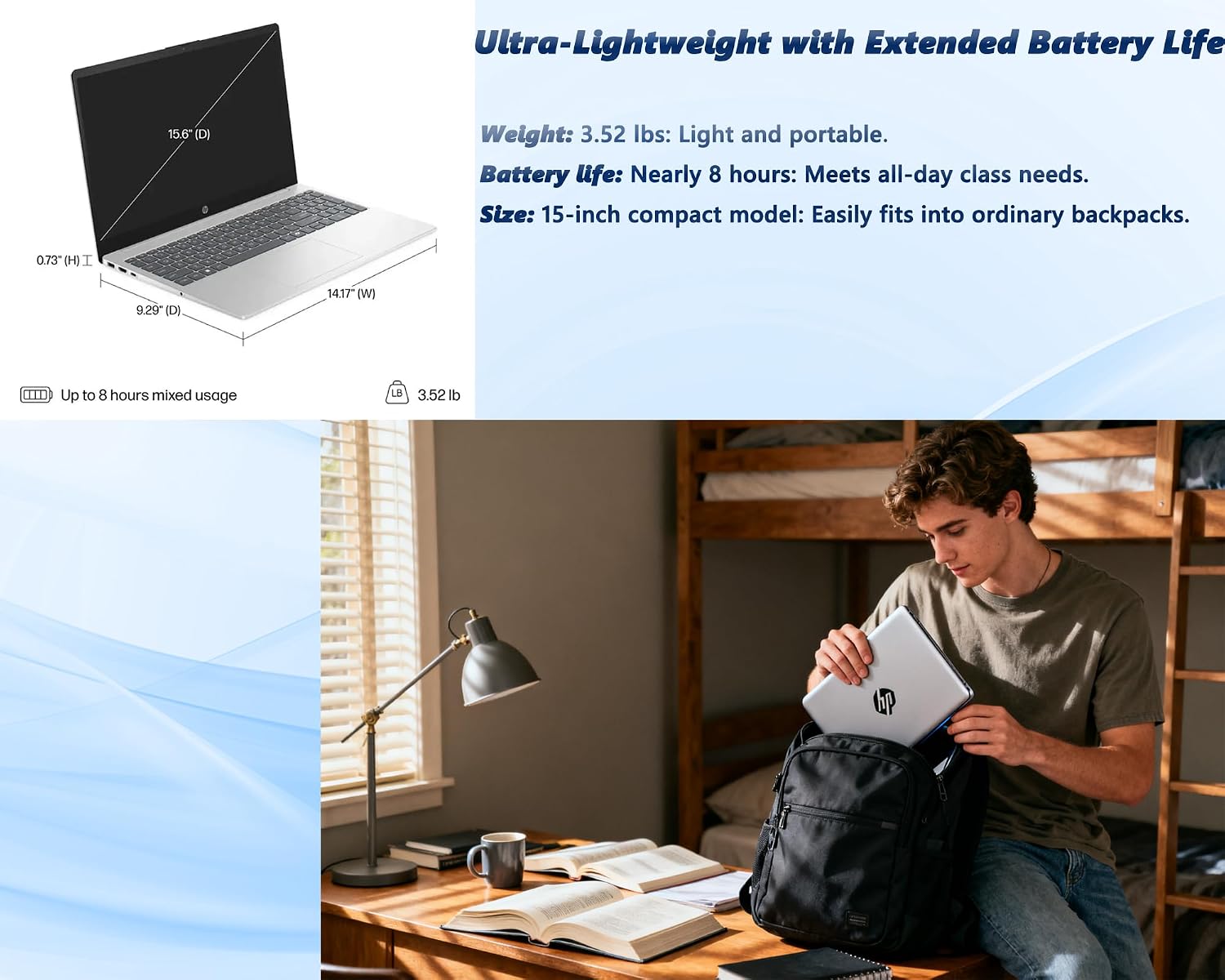 HP 15.6' Touchscreen Laptop for Students, Intel Core i3, 16GB RAM|512GB SSD, Lightweight, Long Battery Life, Perfect for Online Classes, Homework & Campus Use, Webcam/Mic, Wi-Fi 6, ROKC Docking Bundle