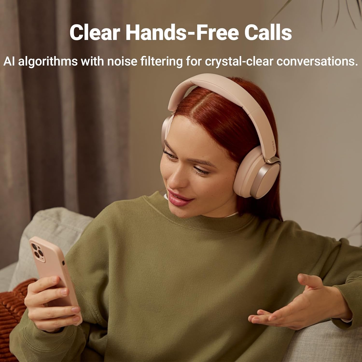 Edifier Active Noise Cancelling Headphones, Over Ear Bluetooth Headset, 92H Playtime Wired & Wireless Hi-Res Audio Certified, Fast Charging Clear Calls for Home Office Travel (Pink)