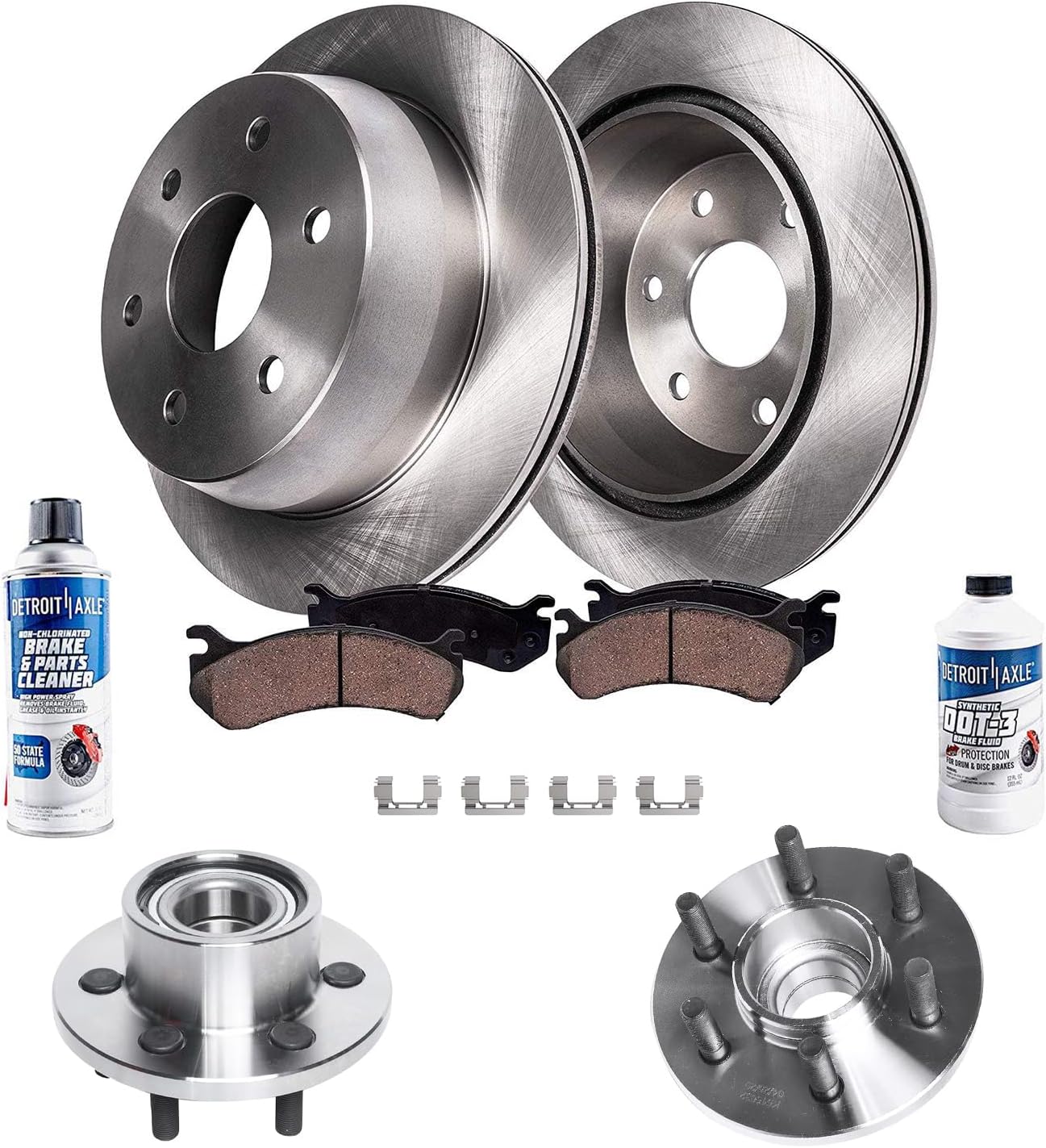 Detroit Axle - RWD Front Wheel Bearing Hubs Brake Kit for 2003-2004 Dodge Dakota [6 Bolt] Disc Brake Rotors Ceramic Brakes Pads Wheel Bearing Hubs Assembly Replacement