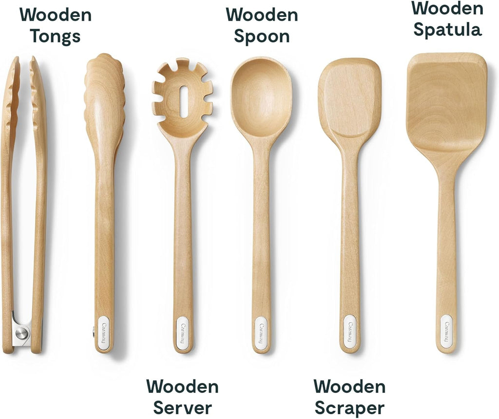 Caraway 14-Piece Kitchen Prep Set - Kitchen Knife Set & Wooden Utensil Set - Made With Premium German Steel Blades & FSC-Certified Birch Wood - Non-Toxic Materials - Includes Organizer - Charcoal
