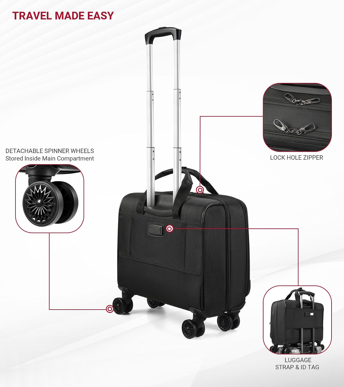 star cloud Rigid Frame Rolling Laptop Bag on Wheels, Rolling Briefcase with USB & Type-C Charging Port,Water Resistant Rolling Computer Bag for 17.3 Inch Laptop, Work Travel and Business
