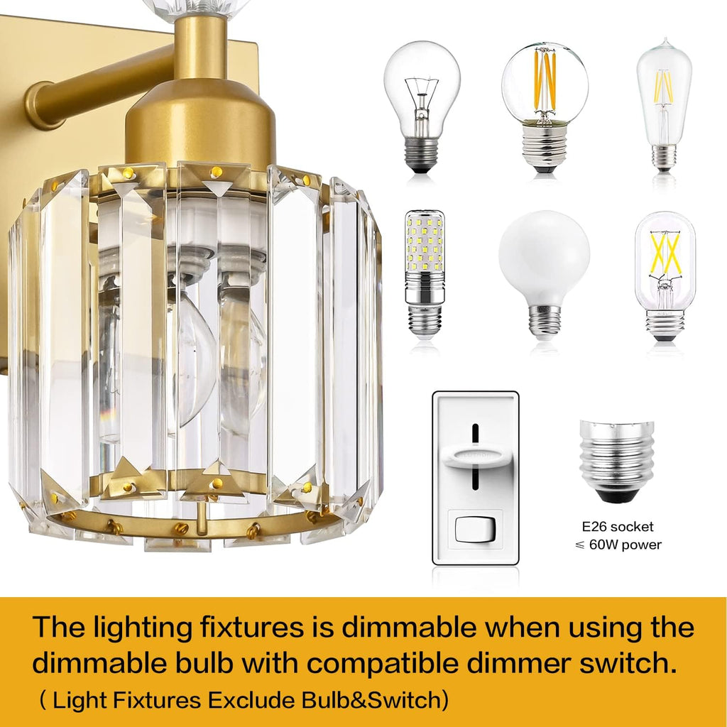 PRESDE Crystal 6 Light Bathroom Vanity Lights Gold Vanity Light for Bathroom Over Mirror Modern Wall Sconce