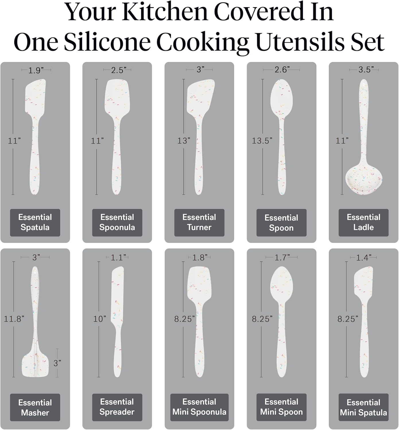 GIR: Get It Right 10-Piece Silicone Ultimate Kitchen Utensil Set – Spatulas, Ladle, Flip, Spoons, Whisk, Peeler & Spoonula – Nonstick, Non-Toxic, Heat-Resistant – Sprinkles