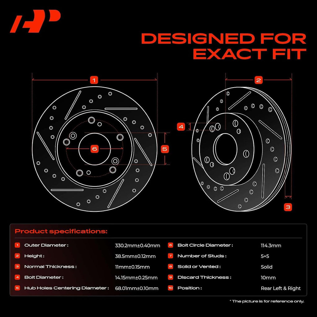 A-Premium 12.99 inch (330mm) Rear Drilled and Slotted Disc Brake Rotors Compatible with Select Ford, Lincoln and Mercury Models - Explorer, Edge, Flex, Taurus, Five Hundred, Taurus X, Freestyle