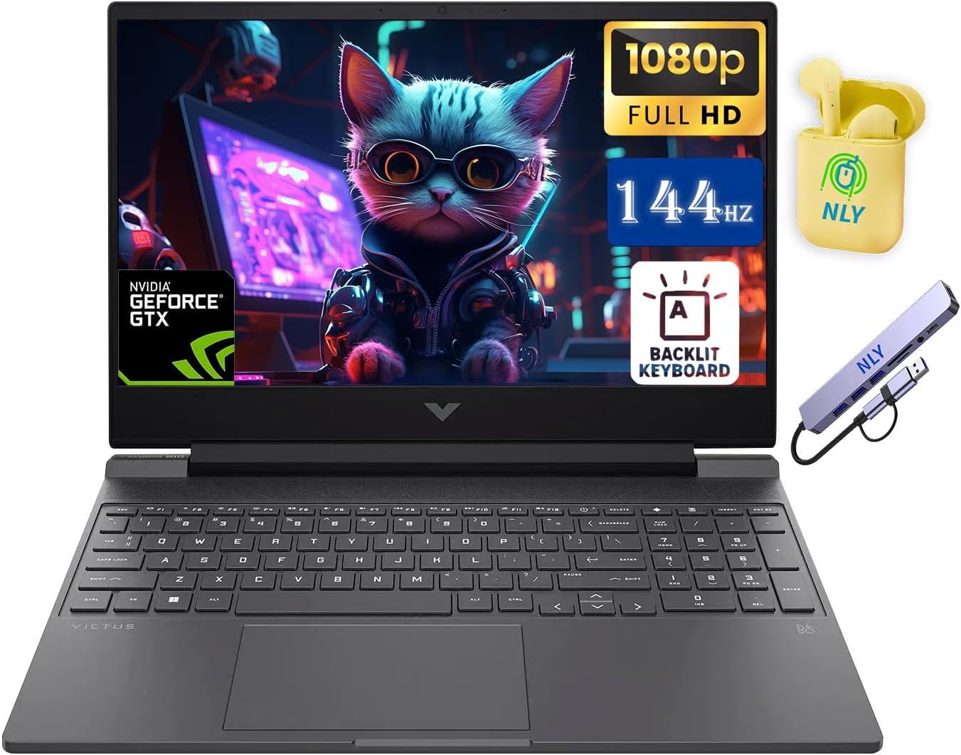 HP Victus 15.6' FHD 144 Hz Gaming Laptop, 8-core Intel i5-12450H, 16GB RAM 1TB Storage (512GB SSD+512GB Docking Set), Backlit Keyboard, Numeric Keypad, RJ-45, Windows 11, NLY Earphones, Mica Silver