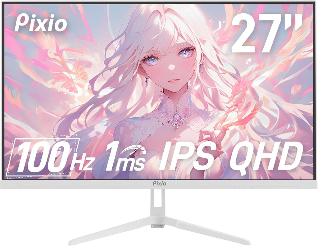 Pixio PX275 Wave White 27 inch 100Hz Refresh Rate QHD 1440p Resolution IPS Panel 1ms MPRT Response Time Gaming Monitor and PS1S Wave White Single Monitor Arm - Fits up to 32 inches and 19.8lbs