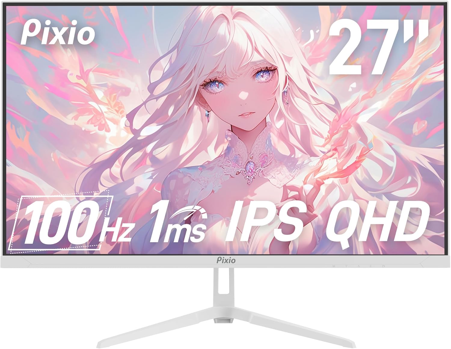Pixio PX275 Wave White 27 inch 100Hz Refresh Rate QHD 1440p Resolution IPS Panel 1ms MPRT Response Time Gaming Monitor and PS1S Wave White Single Monitor Arm - Fits up to 32 inches and 19.8lbs