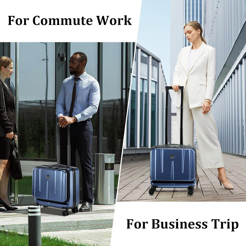 Kaleenie 16' Carry On Briefcase Luggage with 2 Laptop Compartments, Lightweight Hardshell Suitcase with Spinner Silent Wheels, for Commute Work Business Trip, Dark Blue