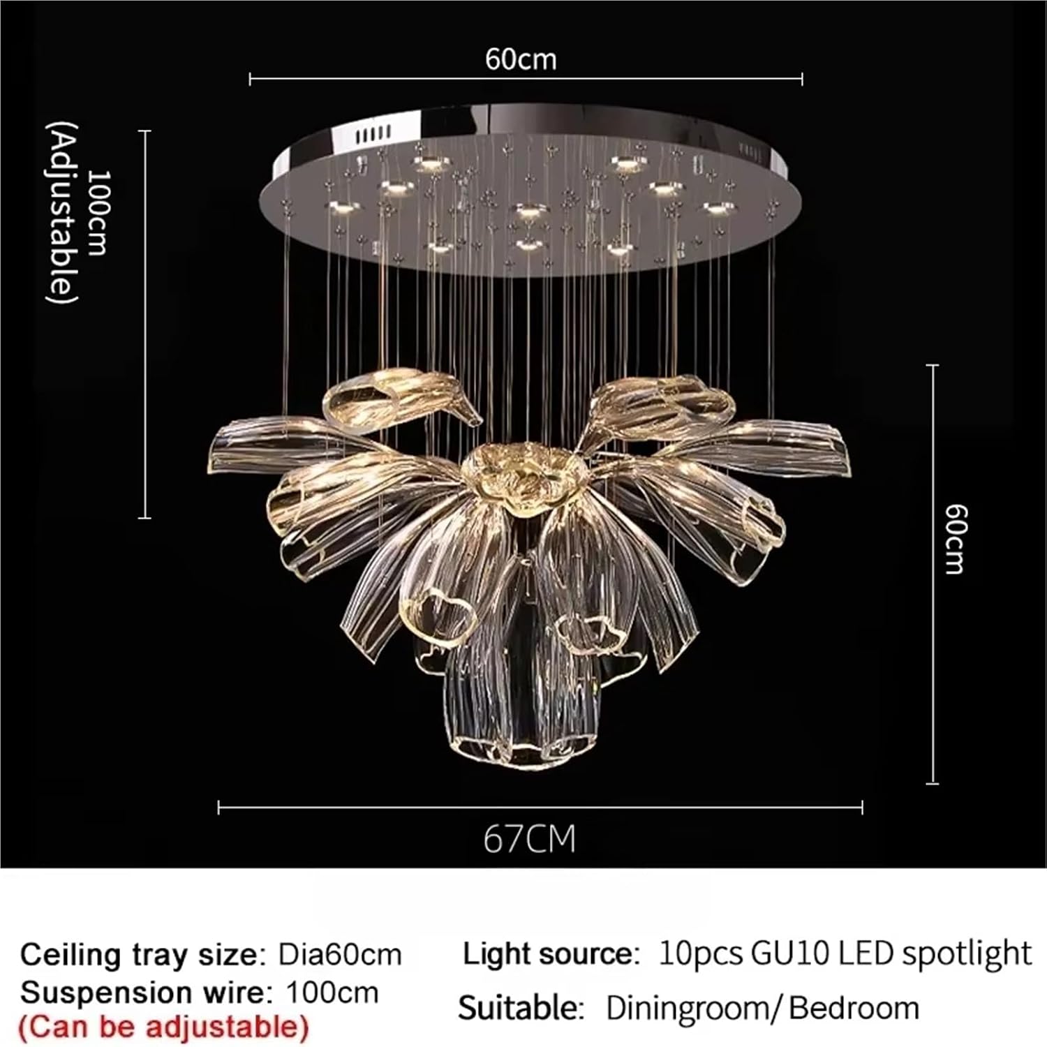 Modern Luxury Crystal LED Chandelier, Living Room, Dining Room, Hotel Lobby, Villa, Glass, Gold and Silver Luster Decorative Lighting fixtures,for Living Room