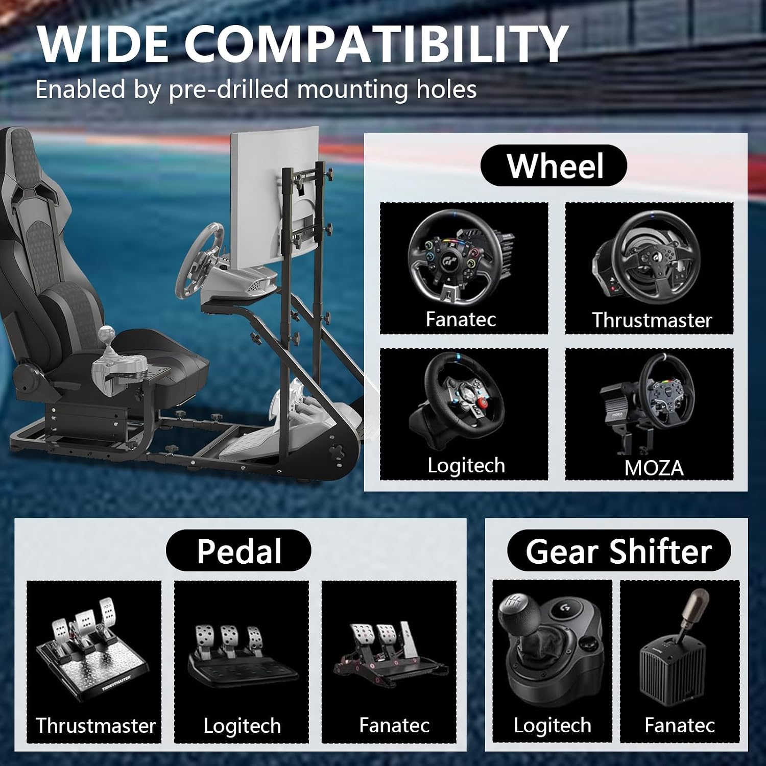 Racing Simulator Cockpit with Monitor Mount and Seat,Sim Racing Cockpit Compatible with Fanatec,PXN,Thrustmaster and Logitech Adjustable Driving Simulators,Excluding Handbrake, Pedals & Monitor (Black)