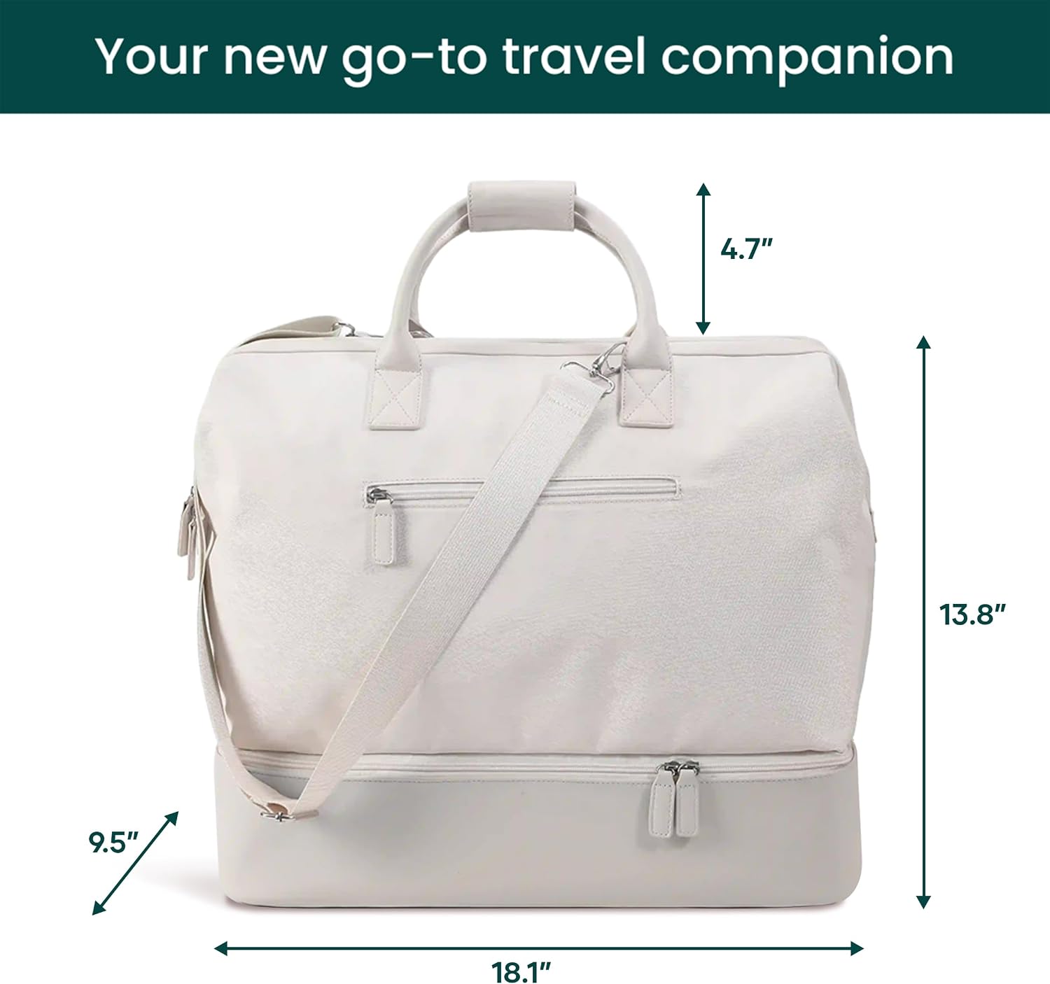 Nobl Travel Weekender Bag for Women & Men, Large Duffel Carry-On Tote with Trolley Sleeve, Separate Shoe Compartment & Laptop Pocket, Leather Overnight Bag for Airplane, Gym, Road Trips - Sand