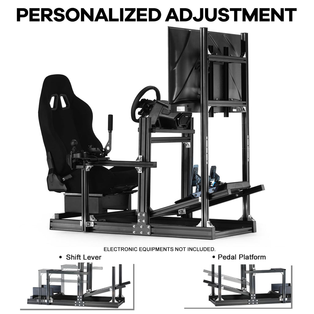 Anman Racing Simulator Cockpit Stand with Monitor Mount and Black Seat Fit for Logitech G29 G920 G923, for Thrustmaster, for Fanatec,Adjustable Steering Wheel Stand,Not Included Wheel,Pedals & Shifter