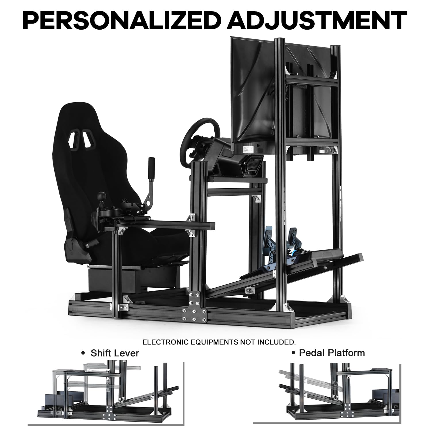 Anman Racing Simulator Cockpit Stand with Monitor Mount and Black Seat Fit for Logitech G29 G920 G923, for Thrustmaster, for Fanatec,Adjustable Steering Wheel Stand,Not Included Wheel,Pedals & Shifter
