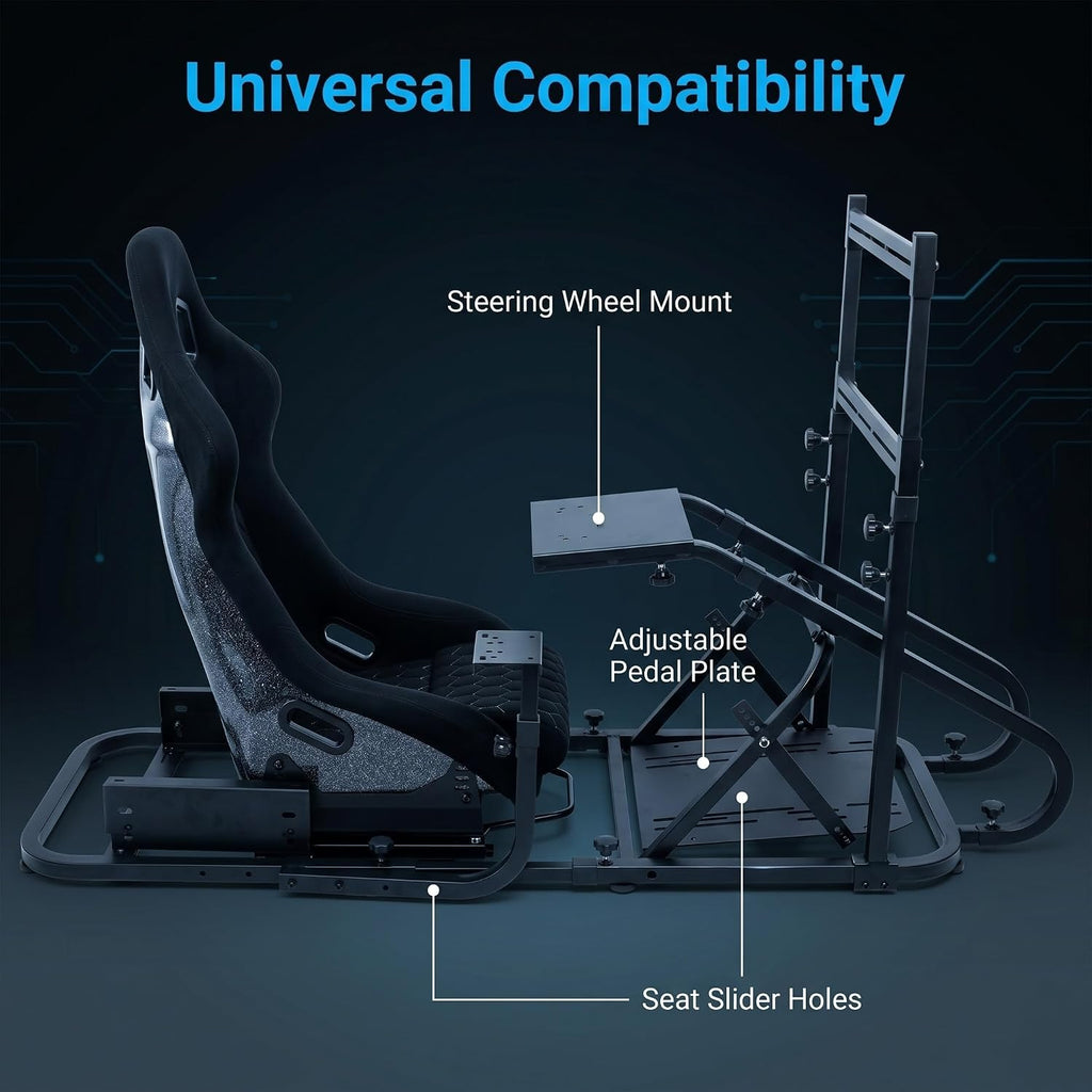 Racing Simulator Cockpit with Monitor Mount and Stronger Fiberglass Back Mesh Fabric Bucket Seat, Racing Wheel Stand Compatible with Fanatec, Thrustmaster, Logitech, Moza Racing Games on PS5, PS4, Xbox and PC