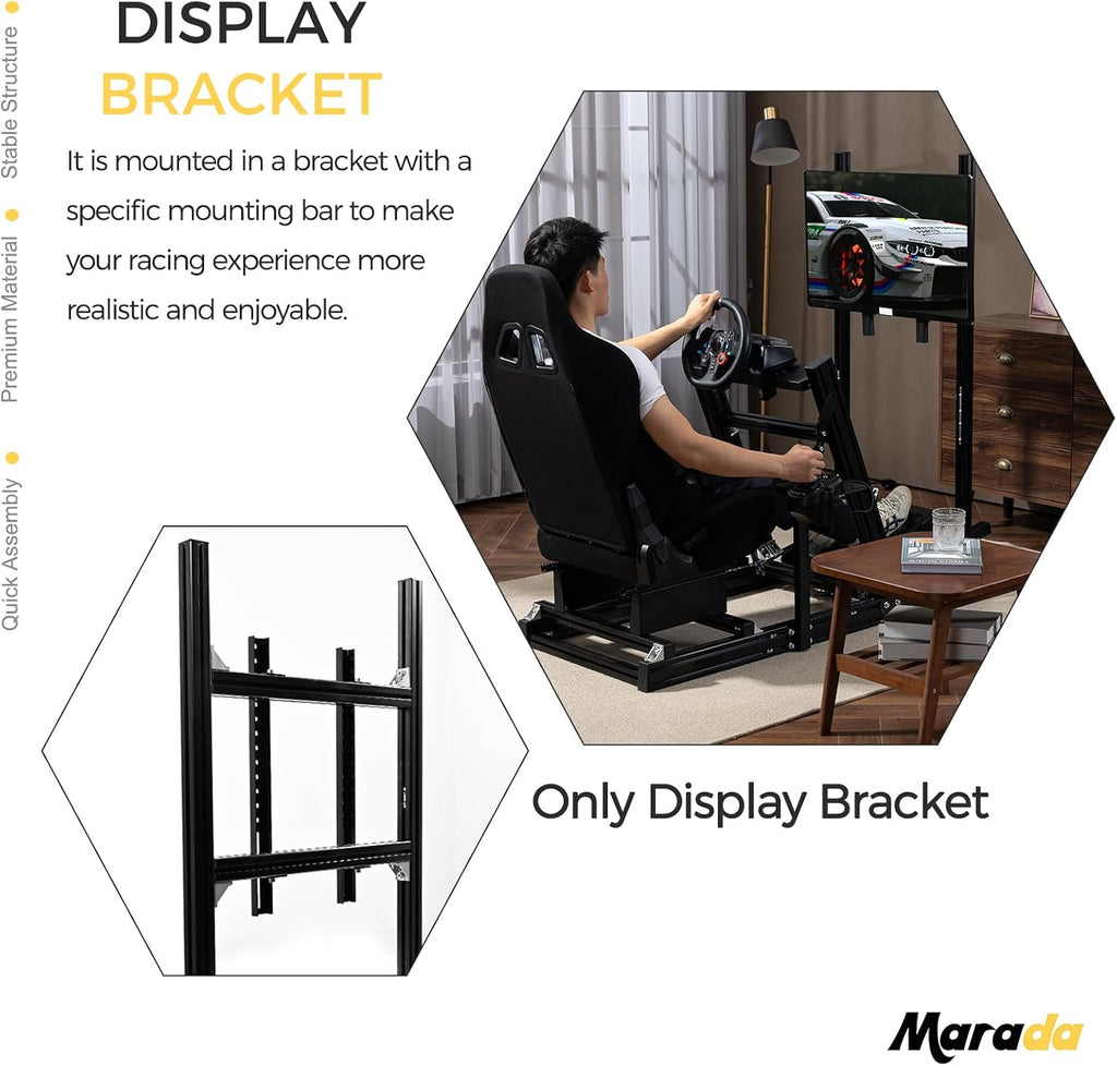 Marada Racing Simulator Cockpit Stable Adjustable Sim Monitor Stand, Racing Wheel Stand fit for Logitech G25 G29 G923, for Thrustmaster,for Fanatec,Support Screens from 27 to 65 inches Without Cockpit