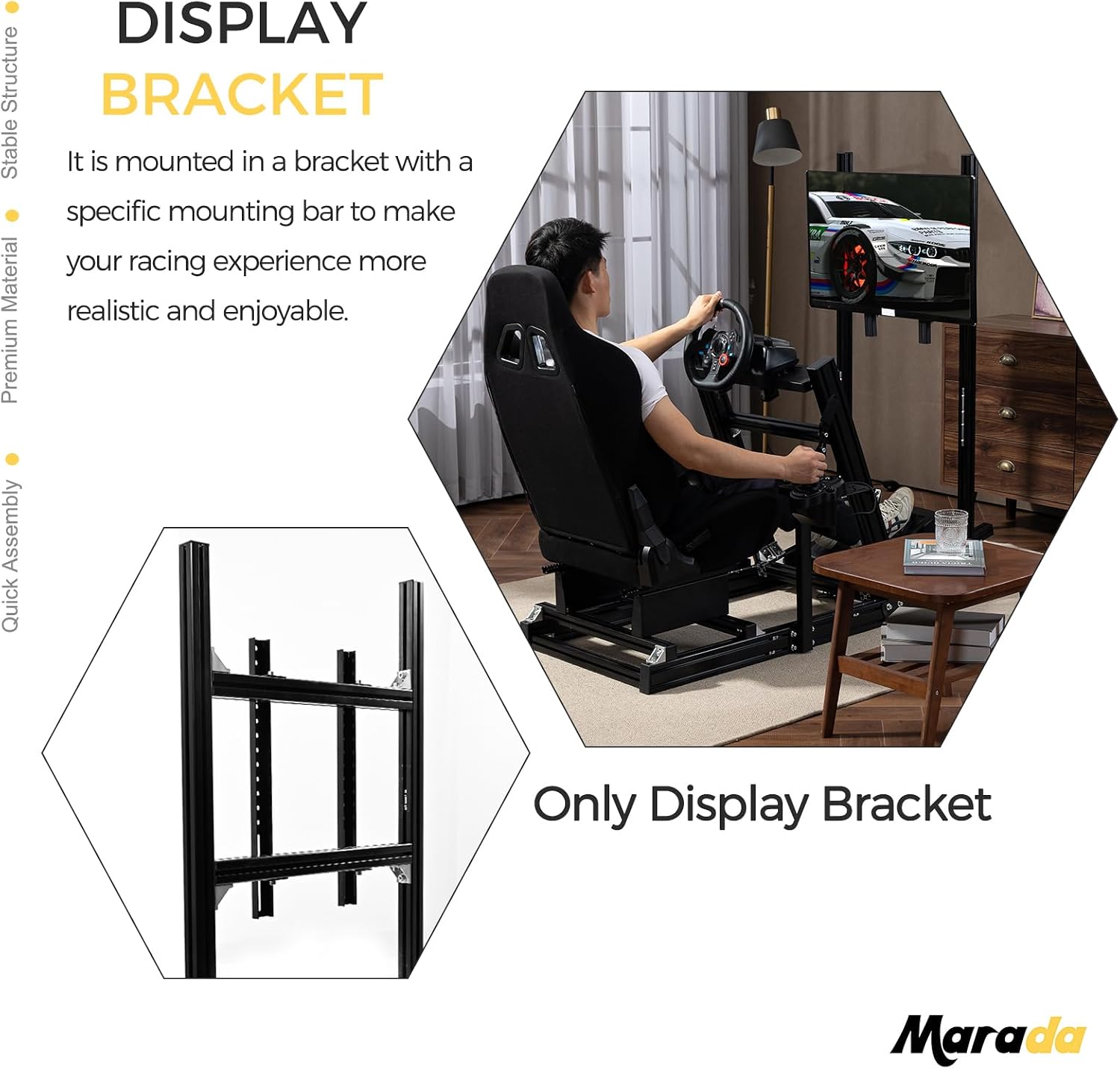 Marada Racing Simulator Cockpit Stable Adjustable Sim Monitor Stand, Racing Wheel Stand fit for Logitech G25 G29 G923, for Thrustmaster,for Fanatec,Support Screens from 27 to 65 inches Without Cockpit