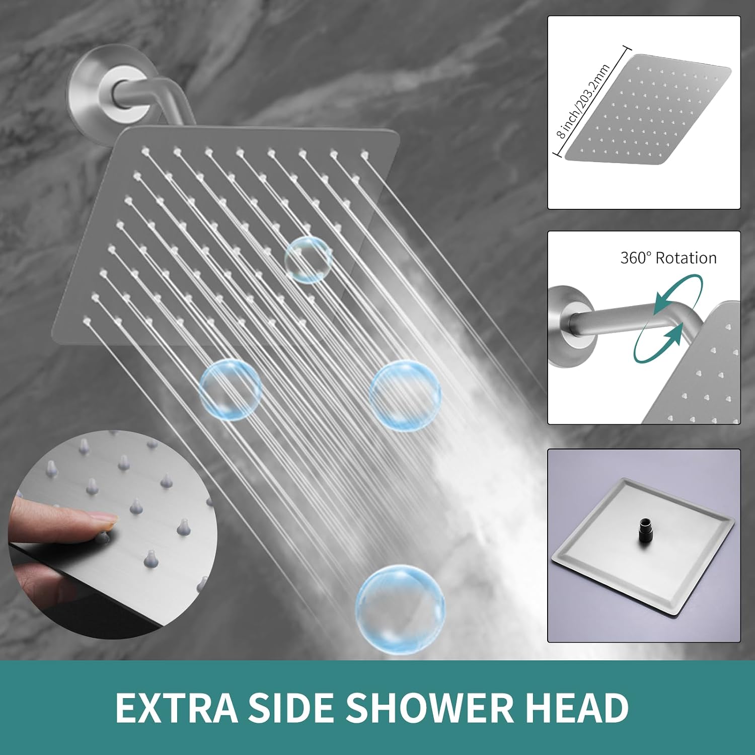 Brushed Nickel Ceiling Full Body Shower System With Dual Shower Heads 12' Top Shower & 8' Side Spray Hand Shower and Waterfall Tub Spout,Digital Display Shower Set