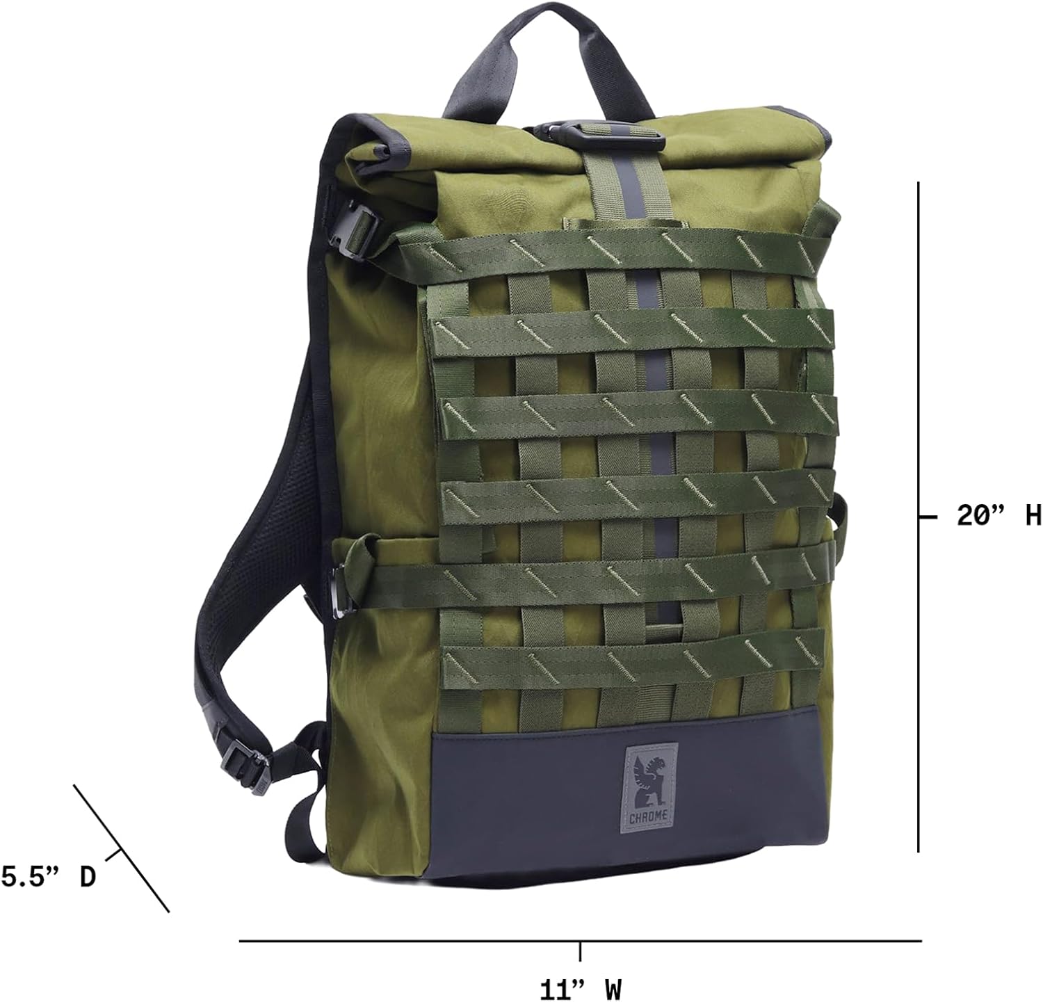 Chrome Industries Barrage 22L Moss X Roll-Top Backpack – Water Resistant Bag for Work, School, Travel – Features Cargo Net & Laptop Pocket
