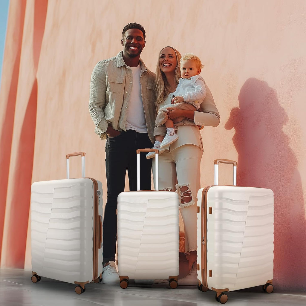 WireHot Lightweight Luggage with Spinner Wheels & YKK Zipper, 3-Piece Suitcase ABS+PC Hardside Luggage Set with TSA Lock for Women Men, Apricot Off White (20+24+28 inch)